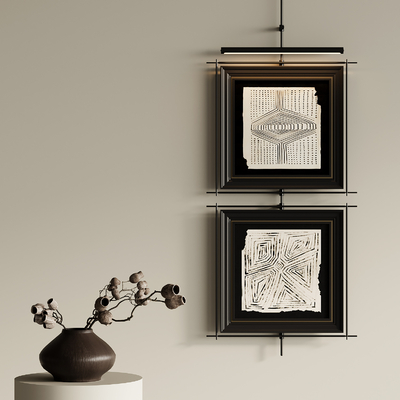 中古风装饰画 组合画 花瓶花艺su模型