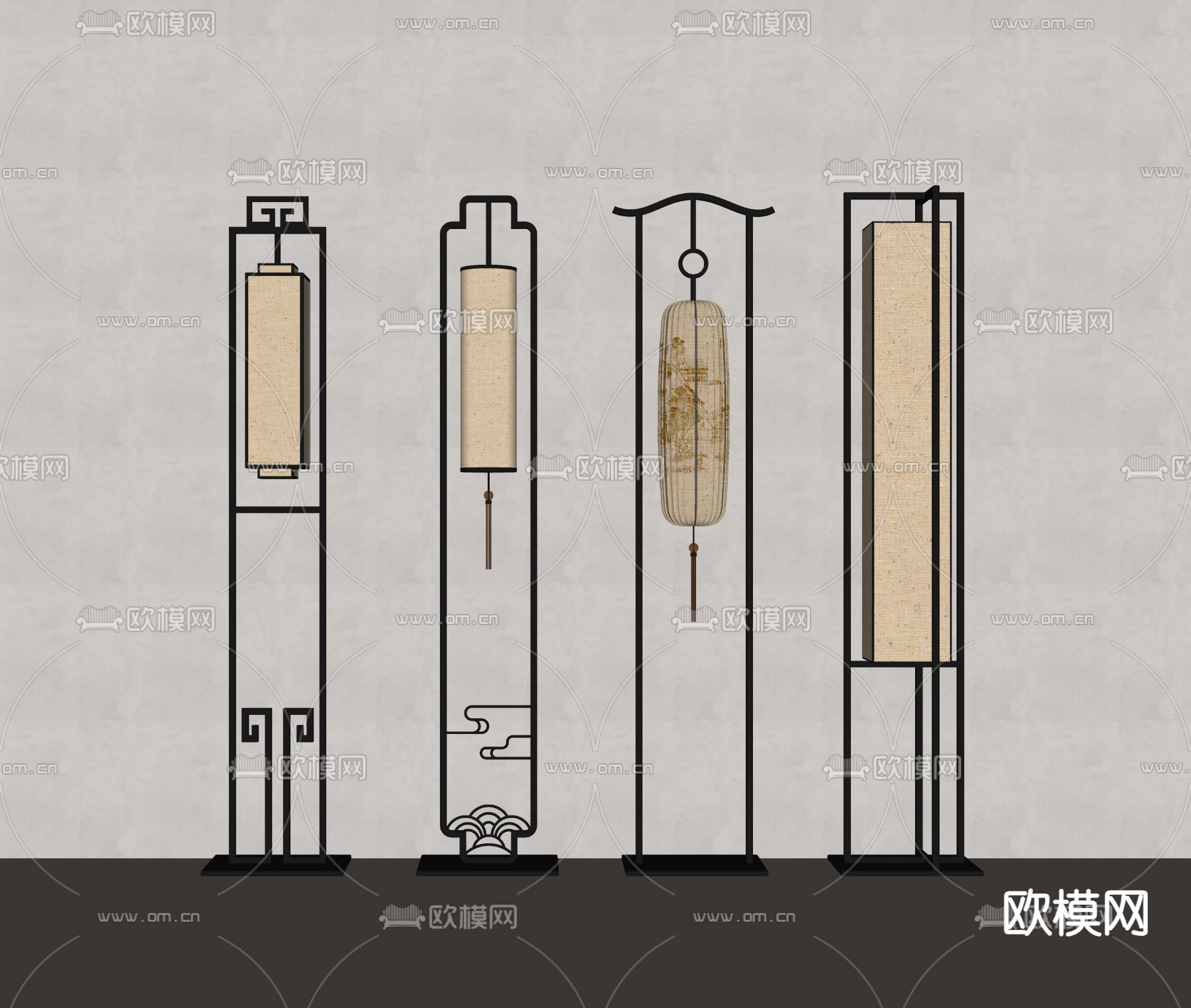 新中式落地灯su模型下载（渲染图2）