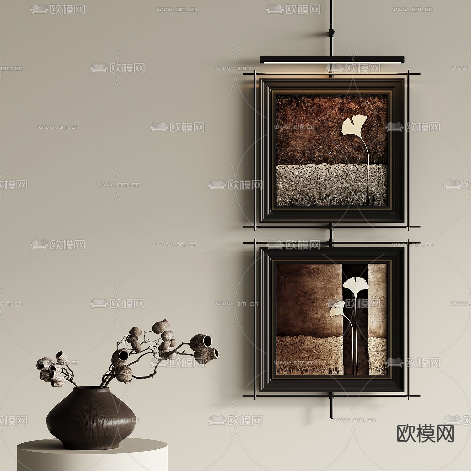 中古风油画 装饰画 组合画 挂画su模型