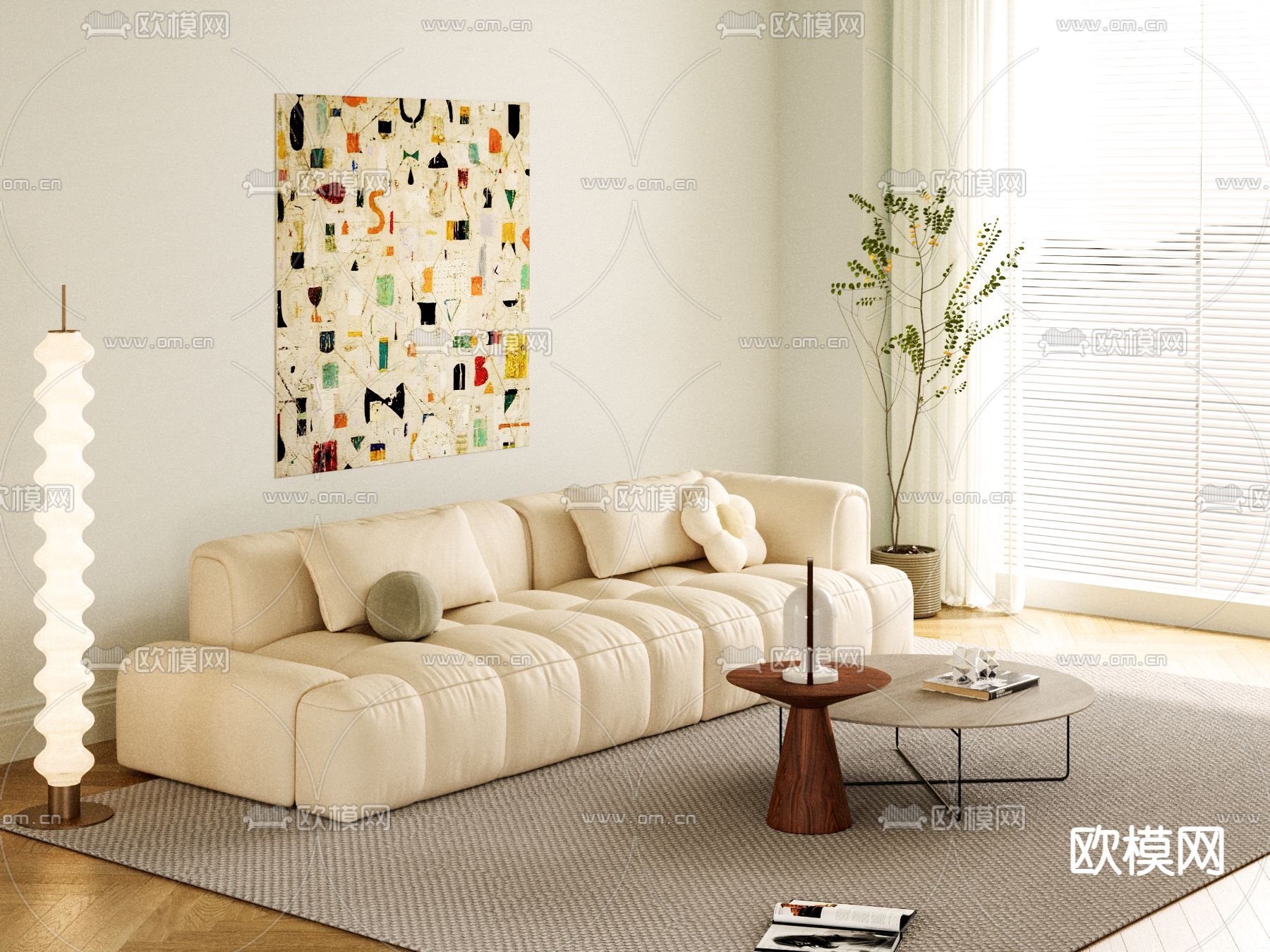 奶油风沙发 双人沙发su模型下载（渲染图1）