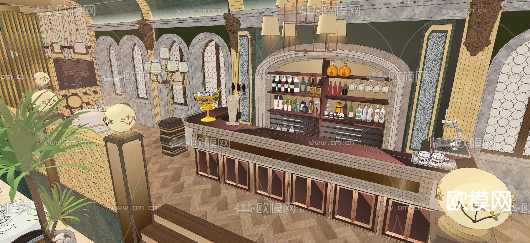 欧式古典 宴会厅 歌舞厅su模型下载（渲染图3）