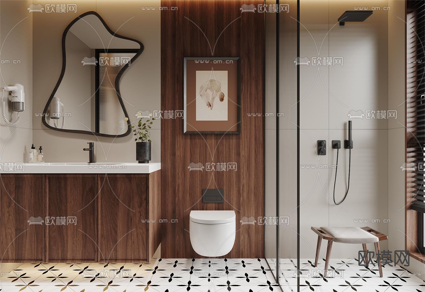 侘寂卫生间 浴室 洗手间3d模型下载（渲染图2）