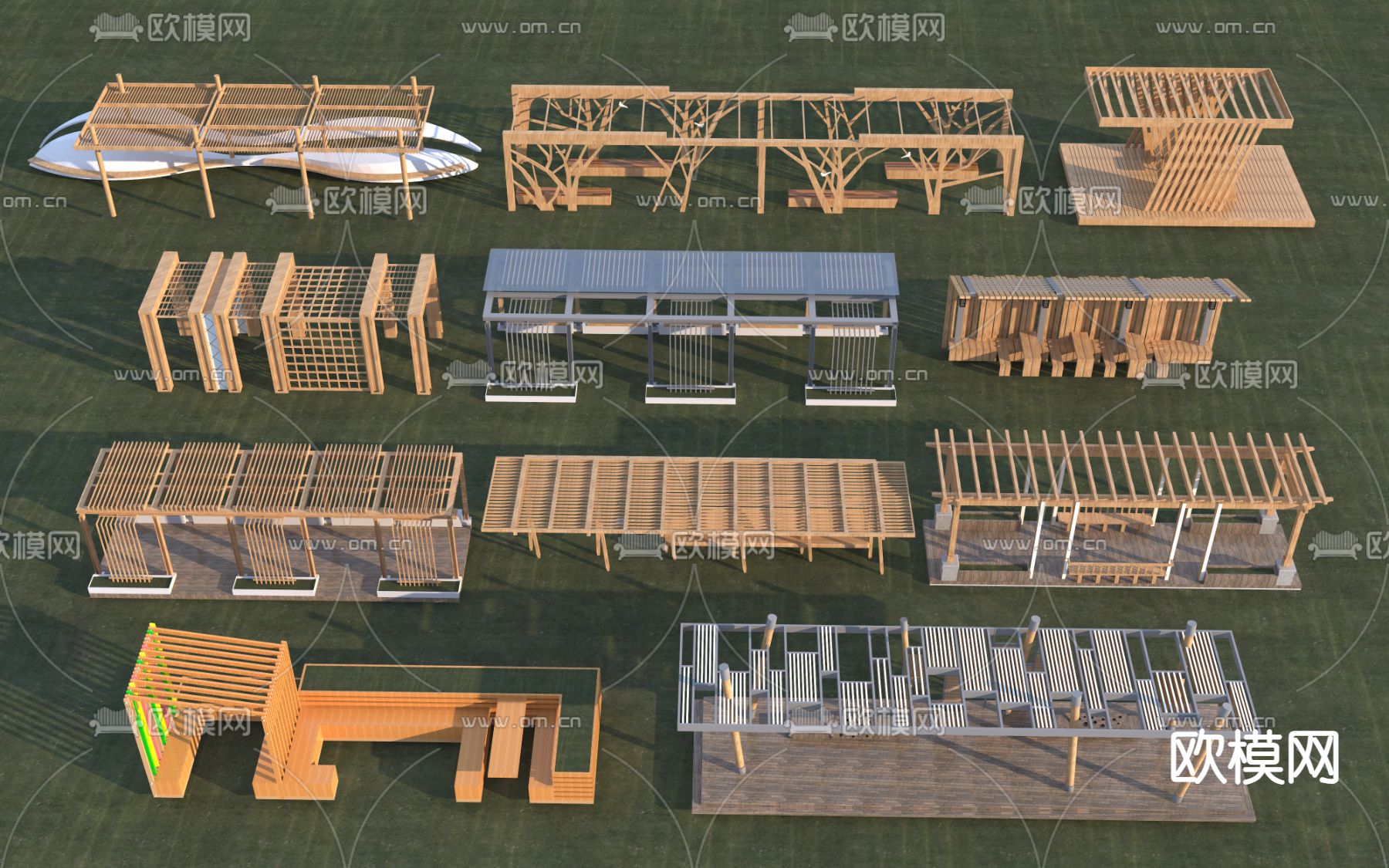 廊架 花架 木构架 葡萄架3d模型下载