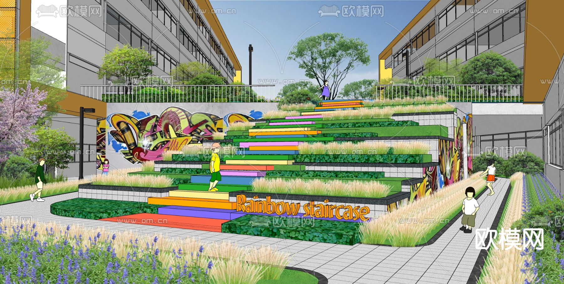 小学学校外观su模型下载（渲染图1）