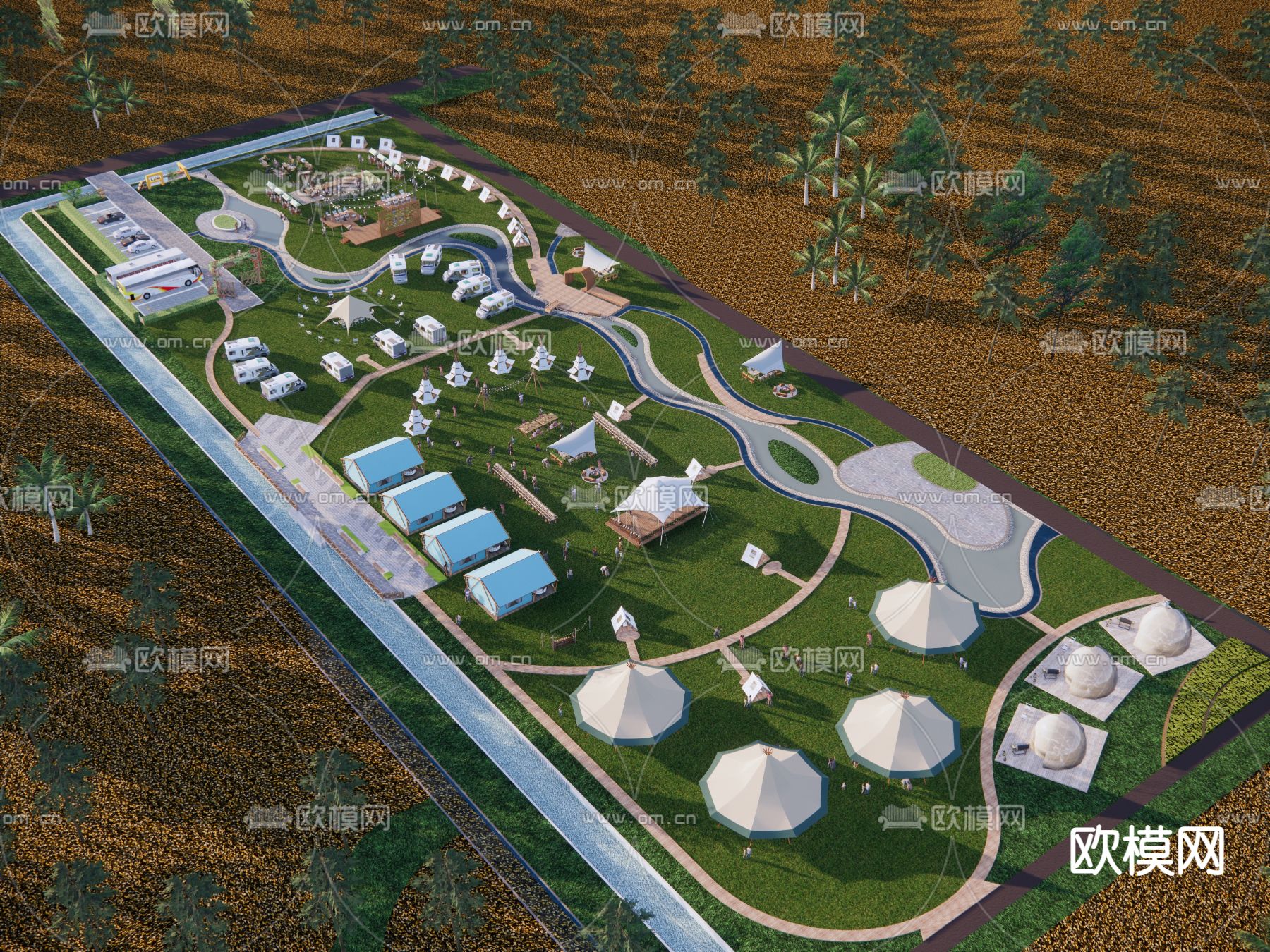 露营景观公园su模型下载（渲染图2）