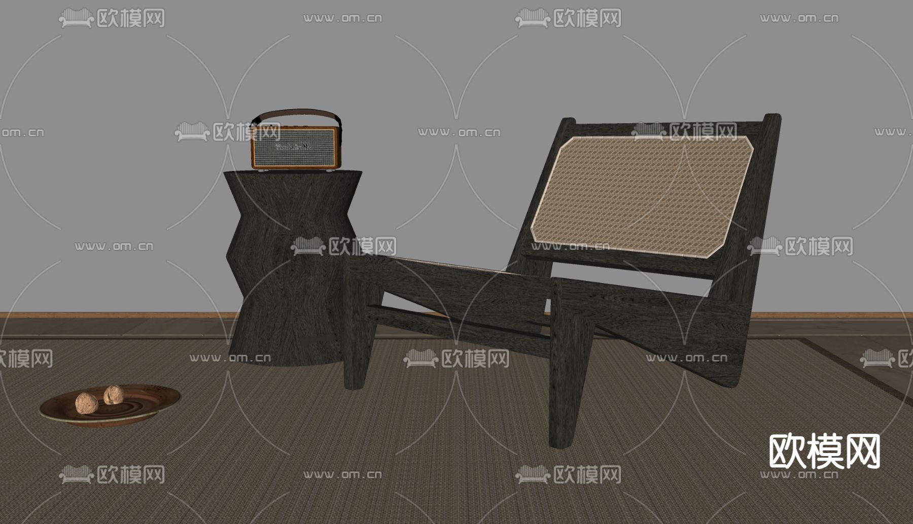 侘寂风休闲躺椅su模型下载（渲染图2）
