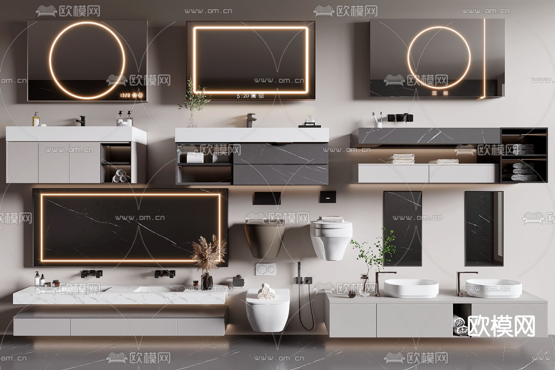 现代浴室柜 洗手台 马桶 台盆su模型下载（渲染图1）