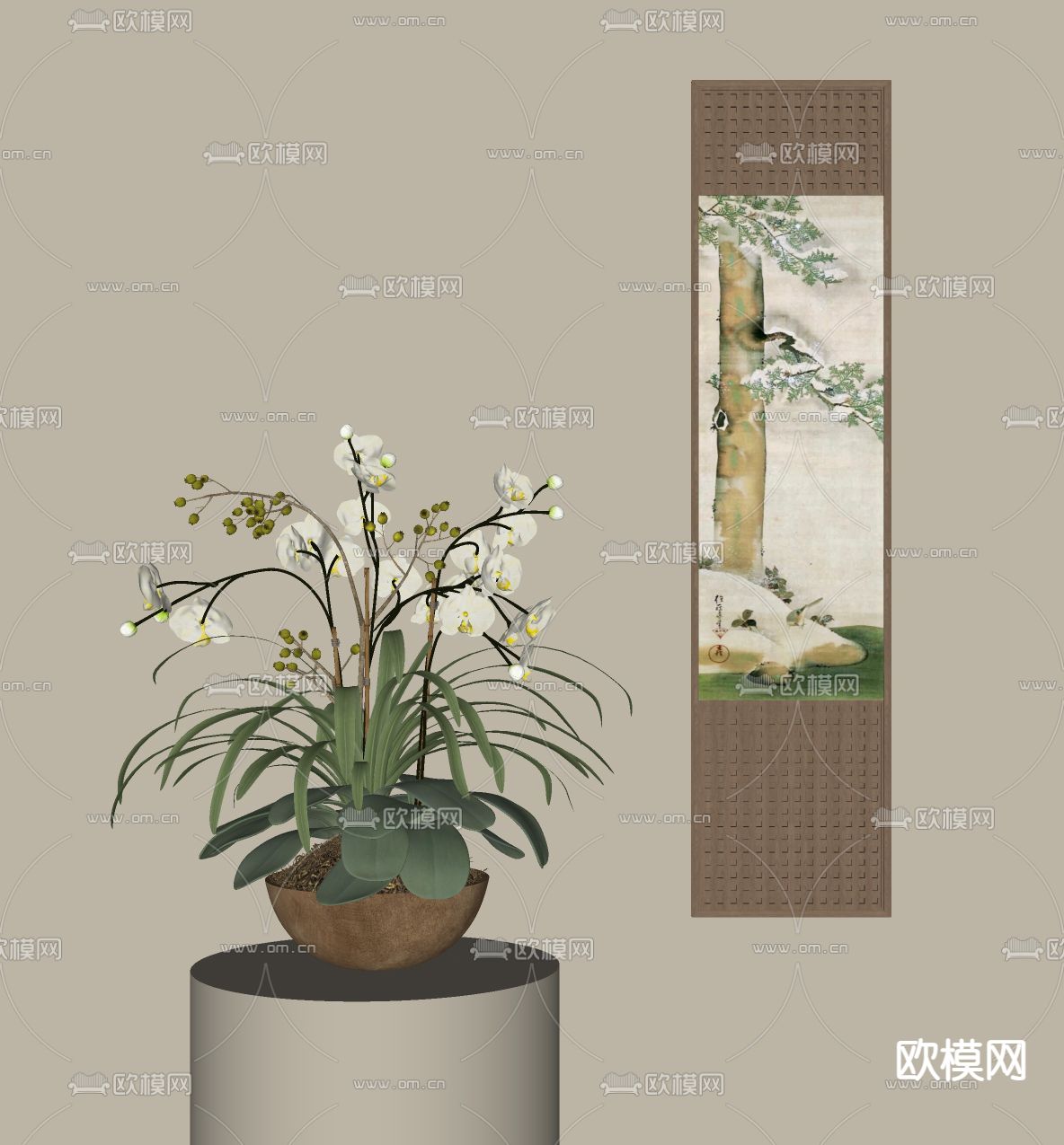 新中式复古画 挂画 装饰画su模型