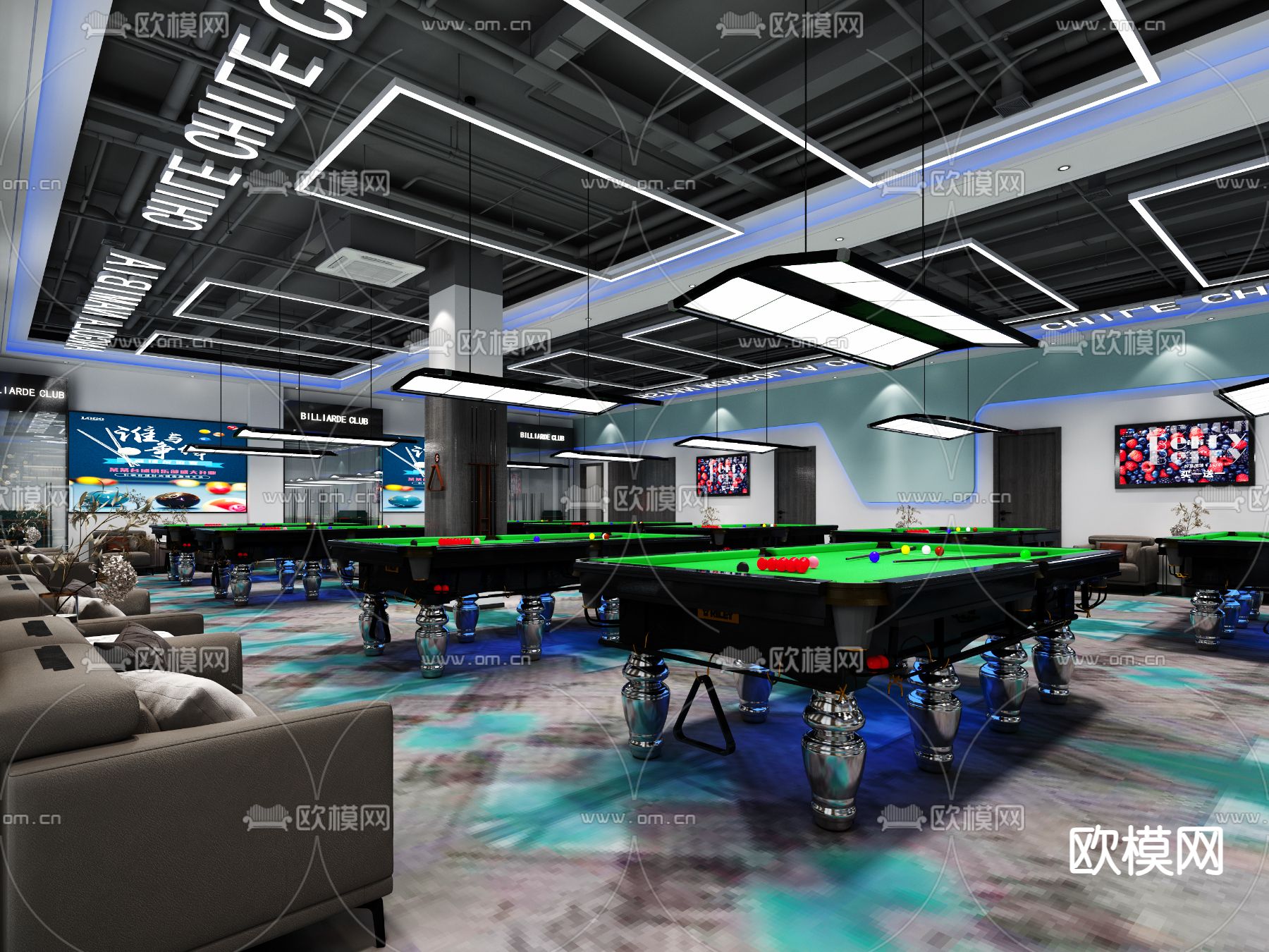 台球室 桌球馆3d模型下载（渲染图2）