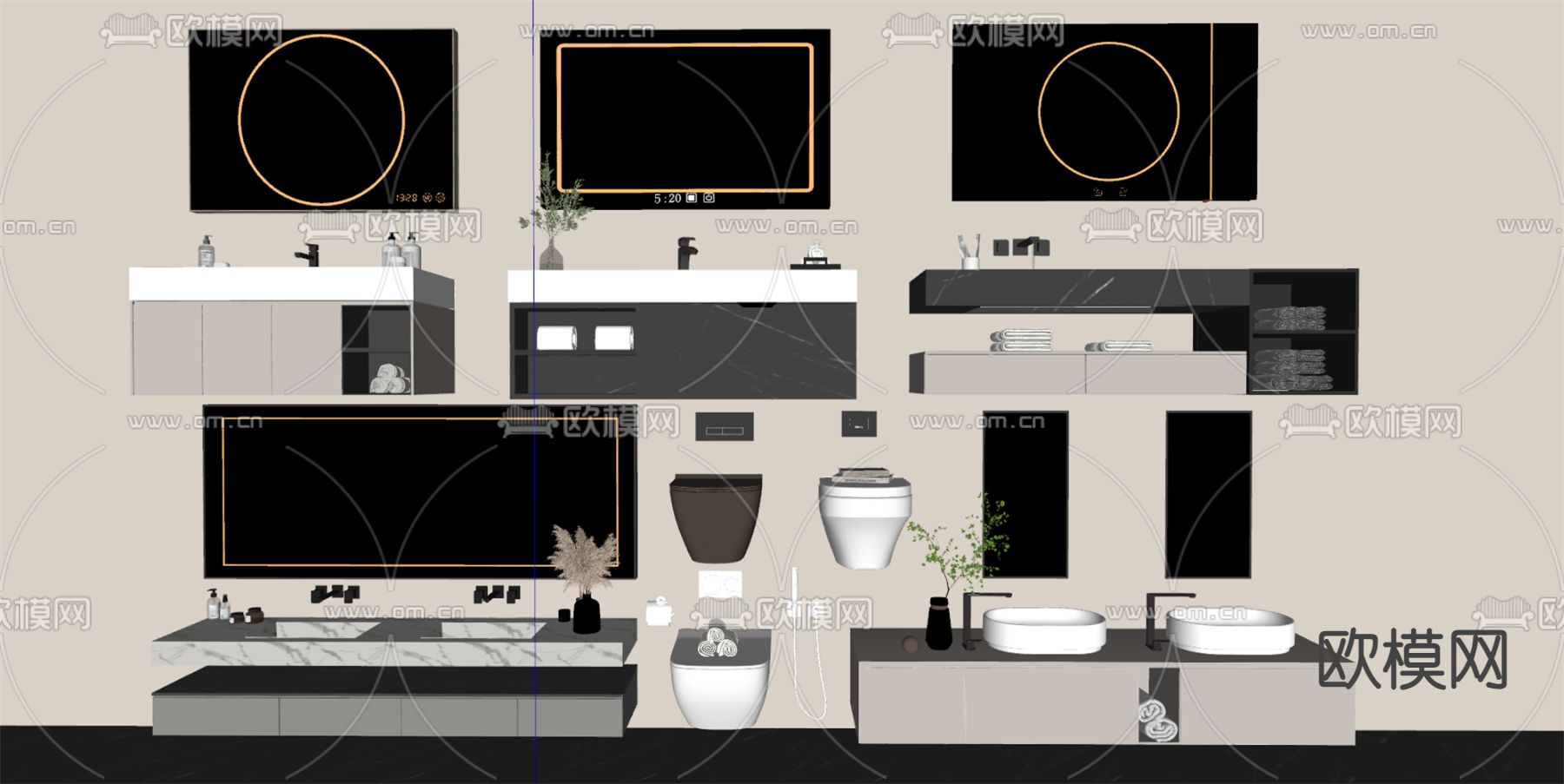 现代浴室柜 洗手台 马桶 台盆su模型下载（渲染图2）