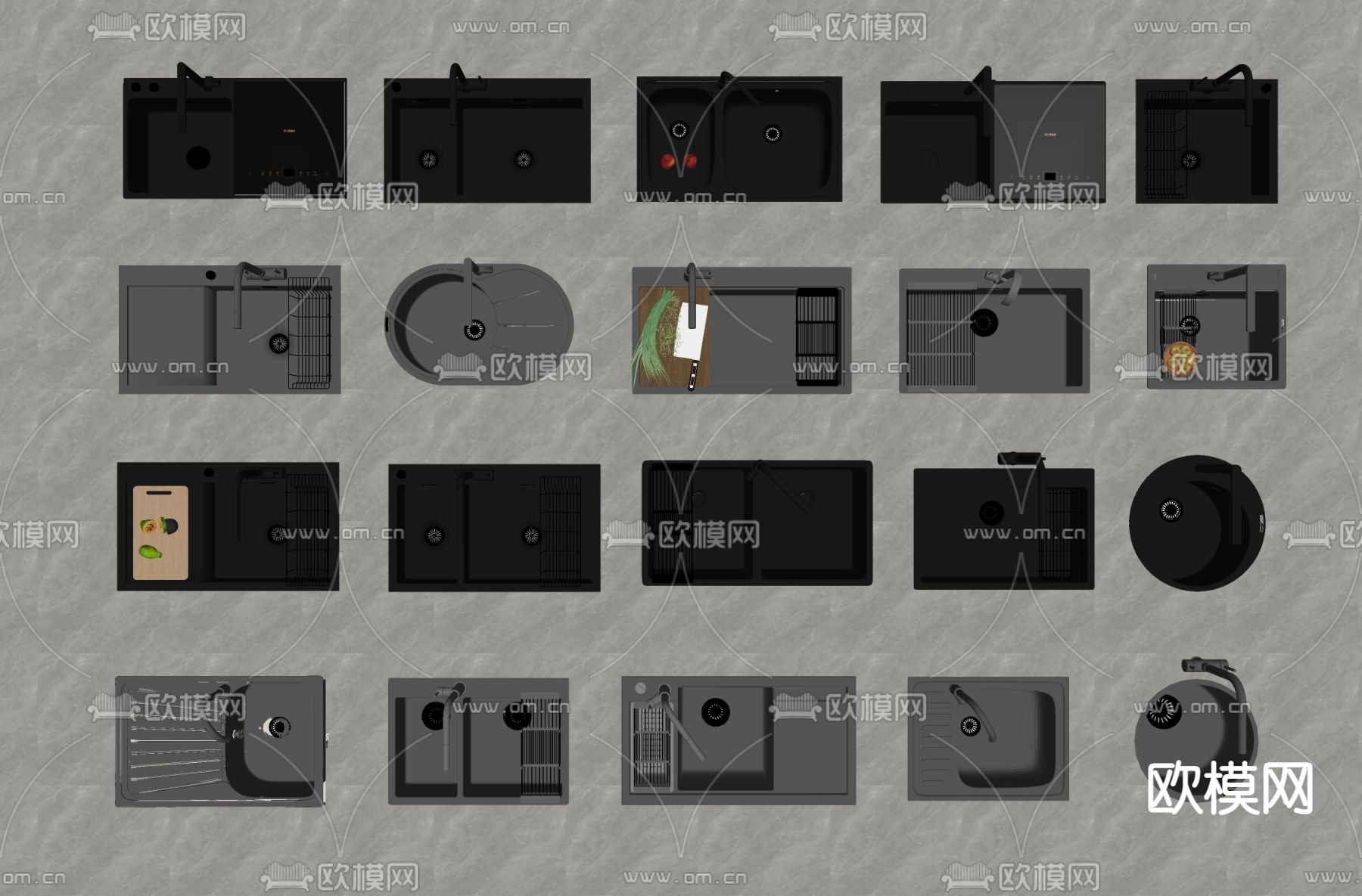 现代水槽 洗菜池 洗手盆su模型下载（渲染图1）