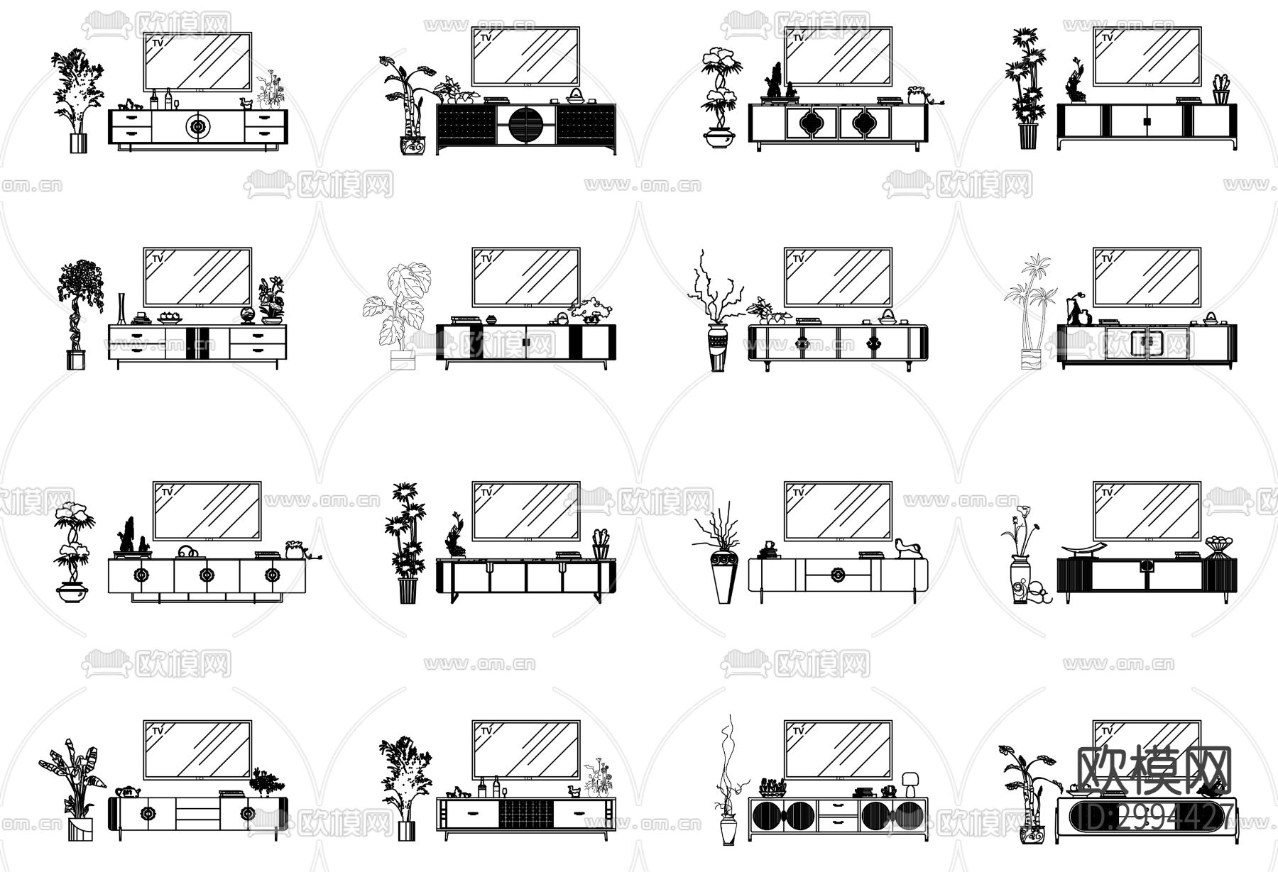 新中式电视柜cad图库下载
