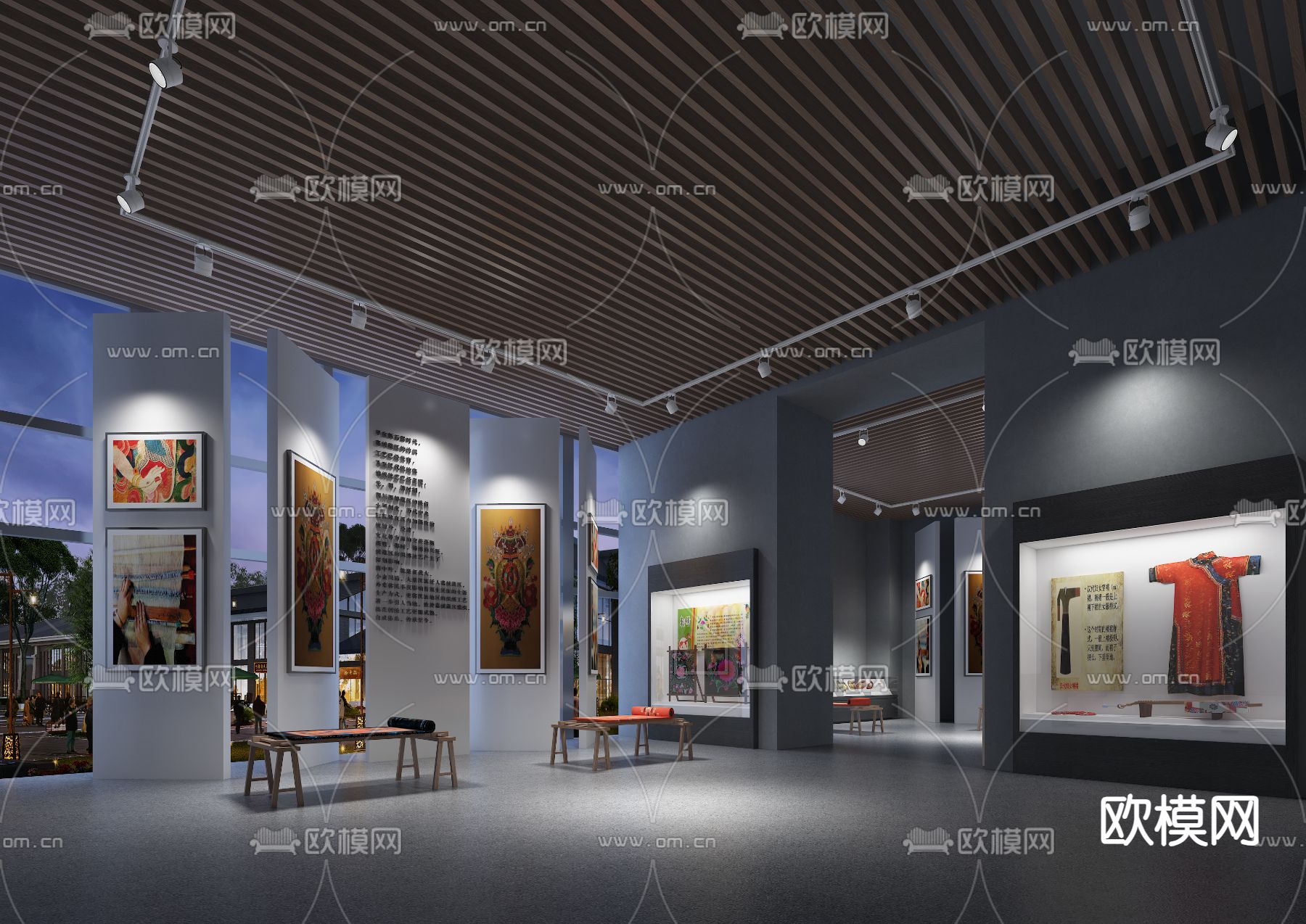 新中式非遗文化展厅su模型下载（渲染图2）