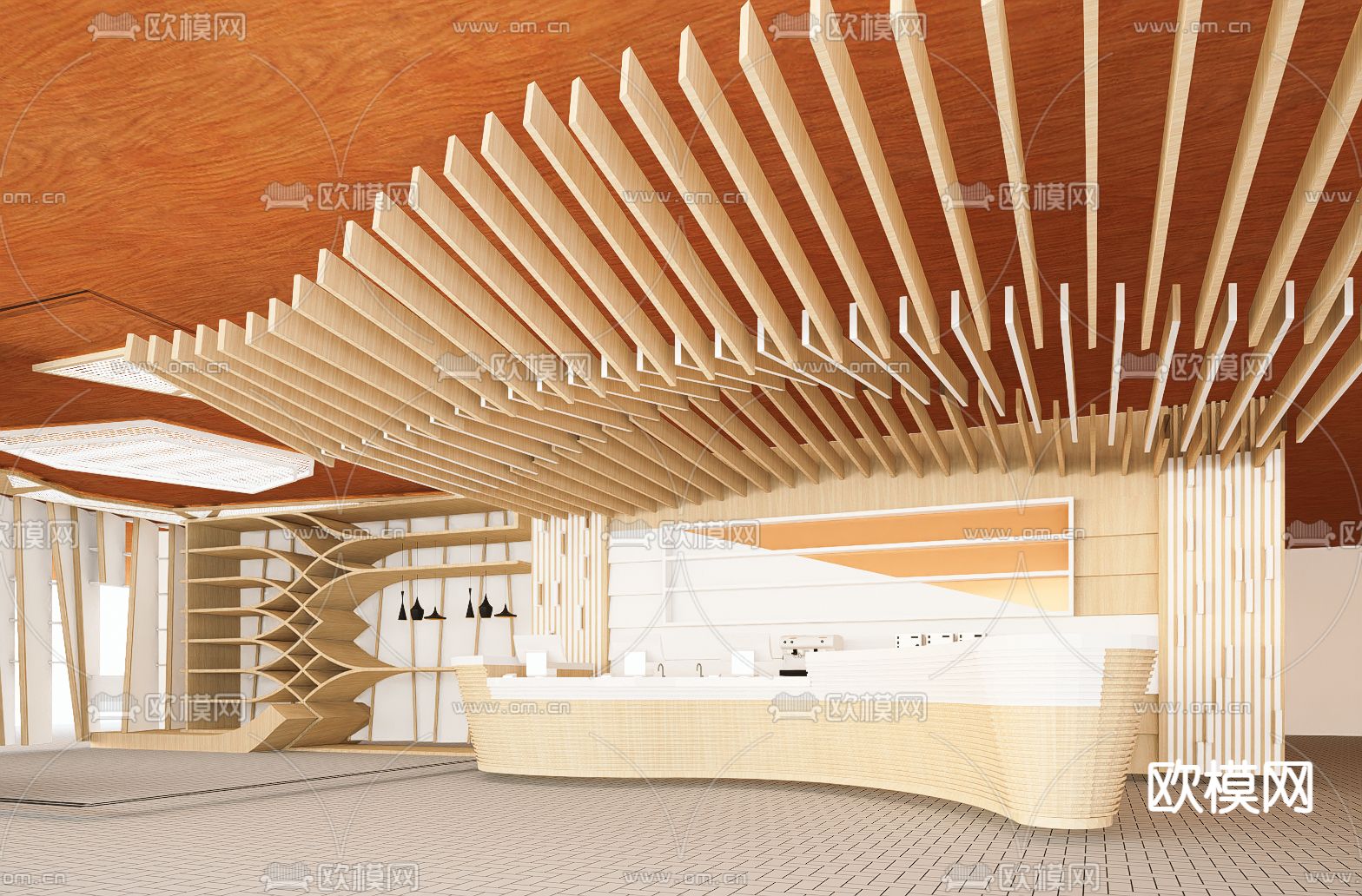 自然风前台 接待su模型下载（渲染图1）