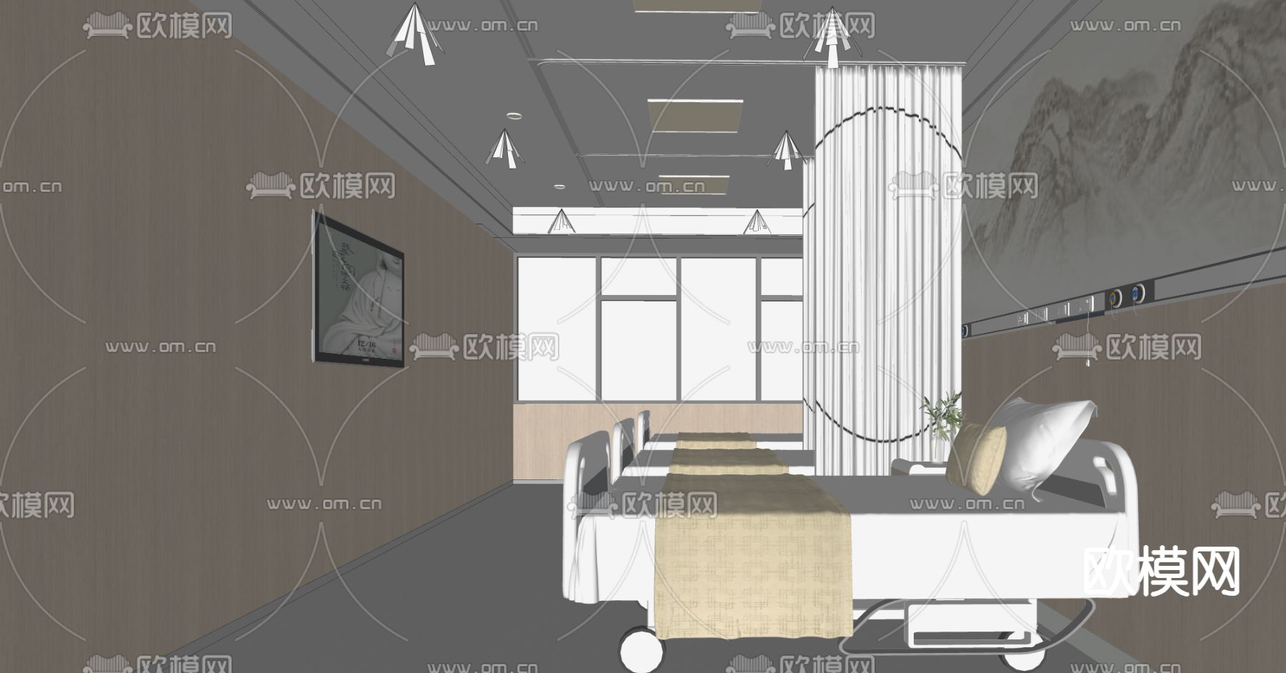 医科病房 医院护理房su模型下载（渲染图2）