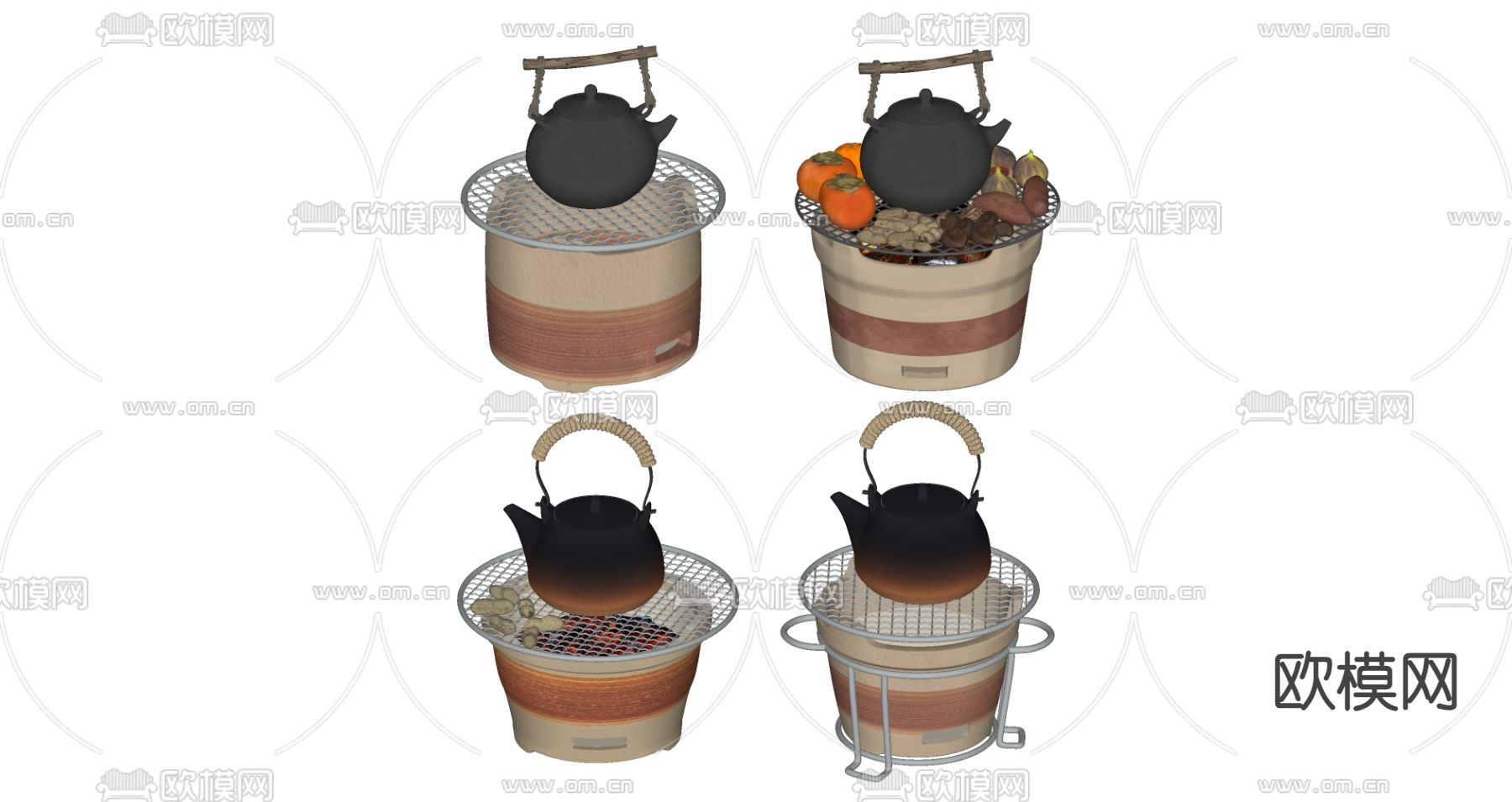 新中式茶炉 茶壶 围炉煮茶su模型下载（渲染图2）