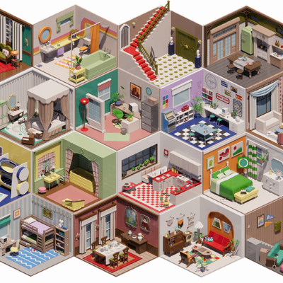  卡通玩具 过家家房间su模型 