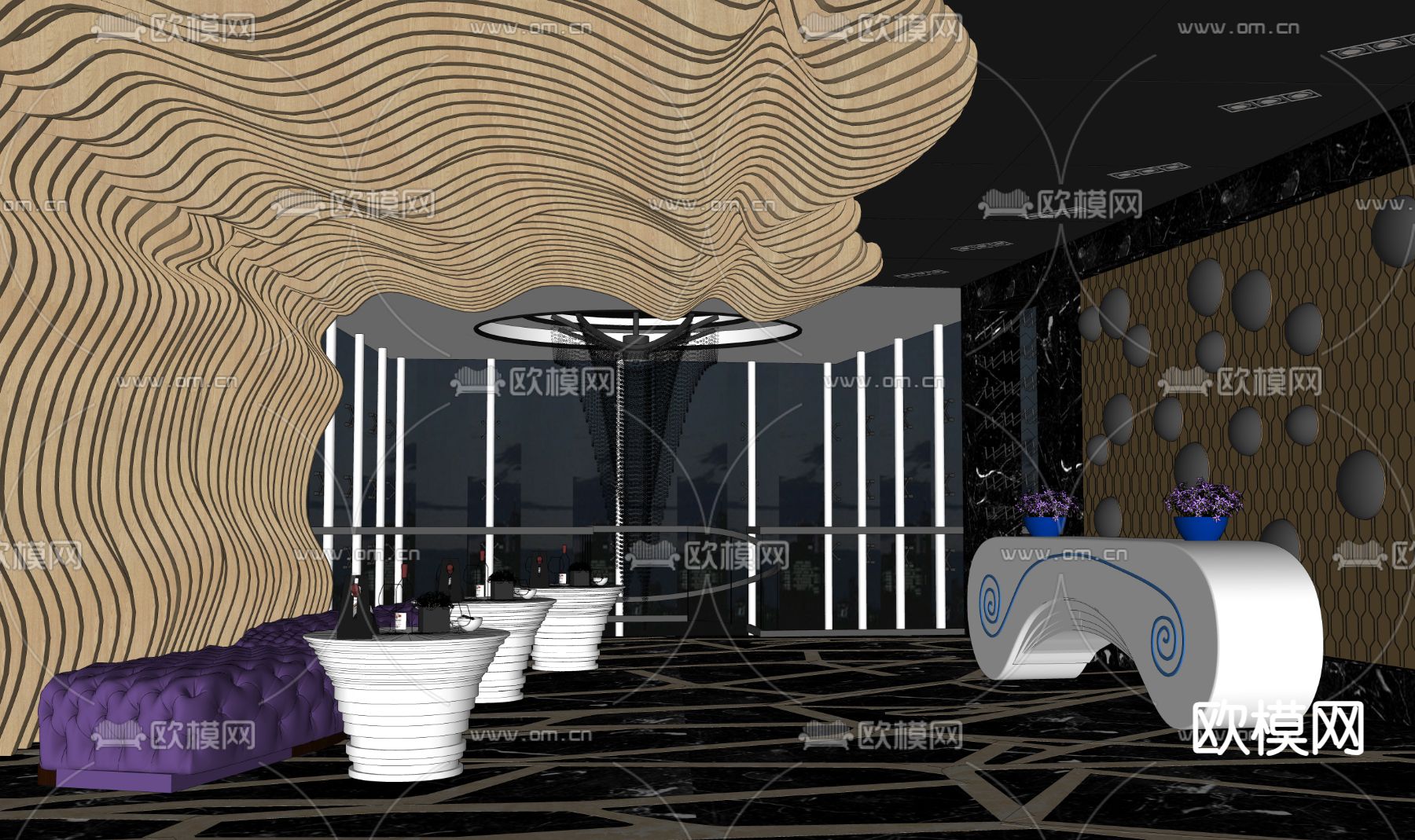 轻奢风酒吧 前台su模型下载（渲染图1）