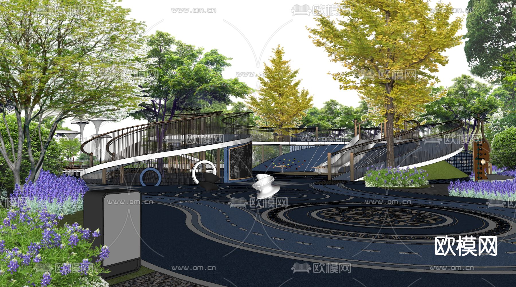 儿童公园 运动场地 登高地 游乐场su模型下载（渲染图2）