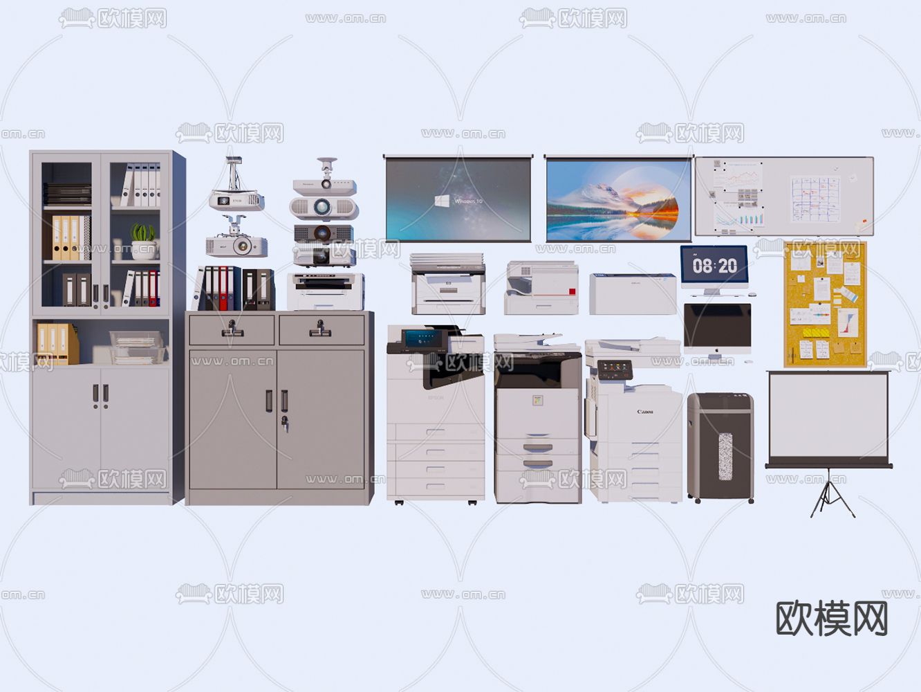 办公用品 打印机 投影仪 幕布su模型下载（渲染图1）