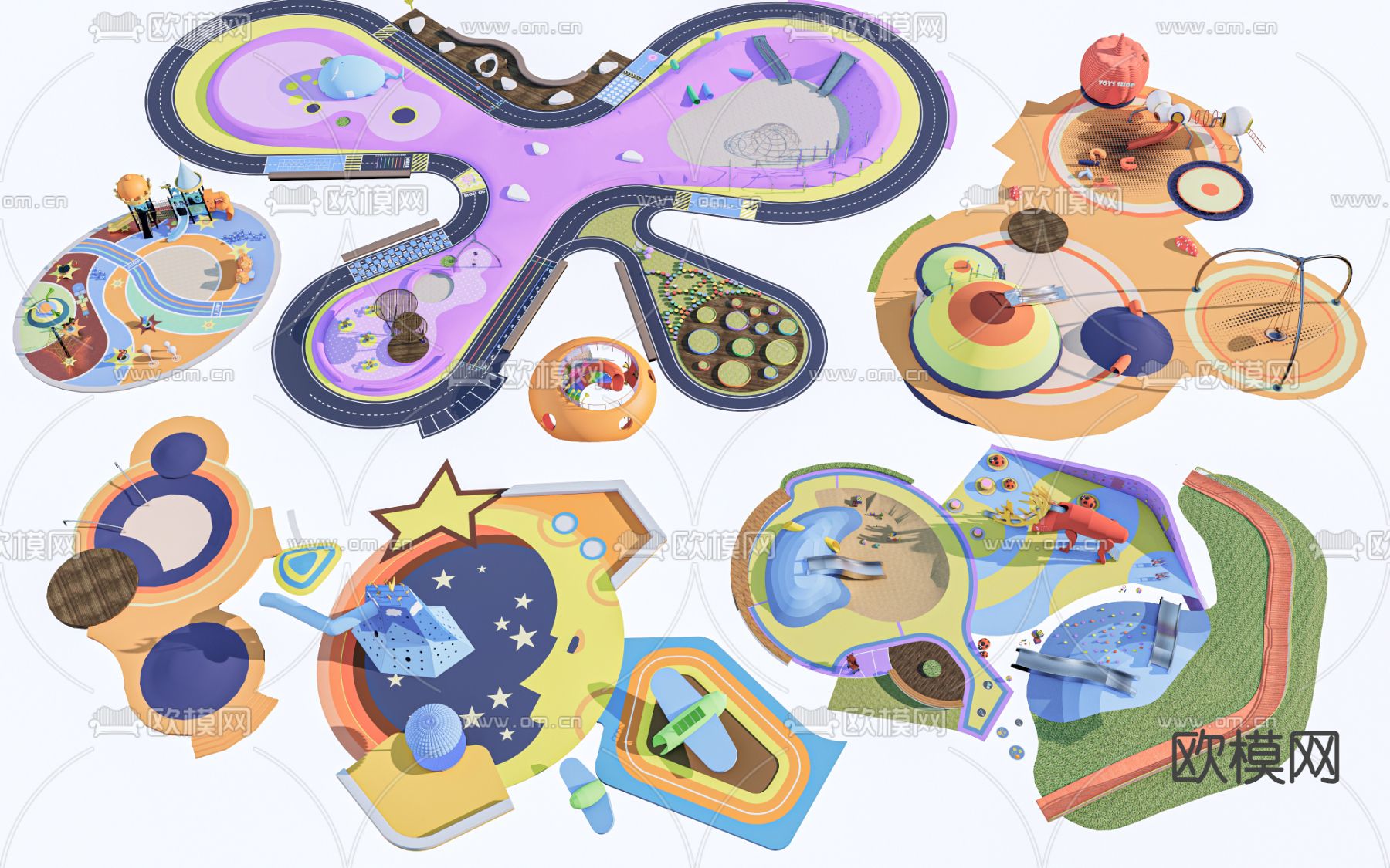 儿童公园 运动场地 登高面 游乐场su模型下载（渲染图1）