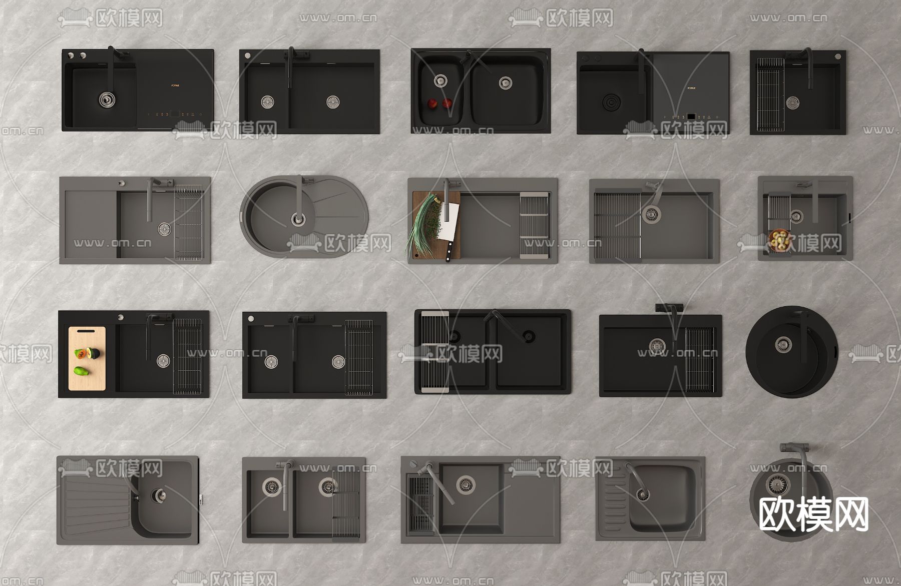 现代水槽 洗菜池 洗手盆su模型下载（渲染图2）