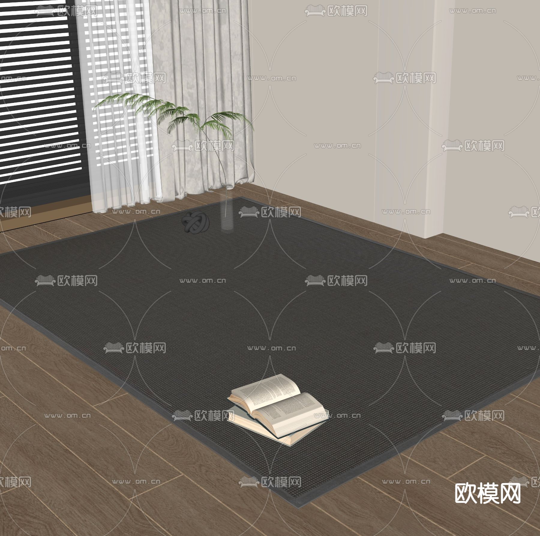 现代方形地毯su模型下载（渲染图1）