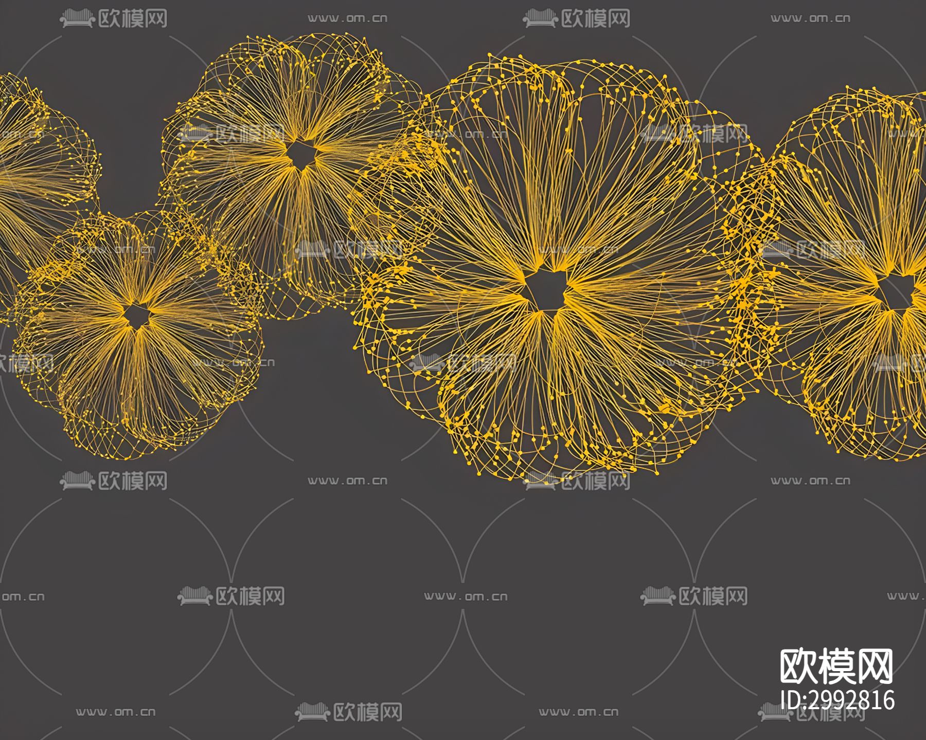 新中式金线大花金黄色刺绣壁纸下载