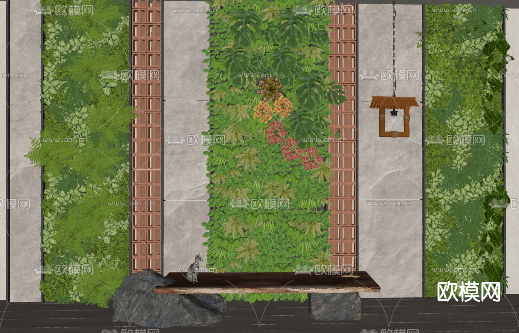 植物背景墙su模型下载（渲染图1）