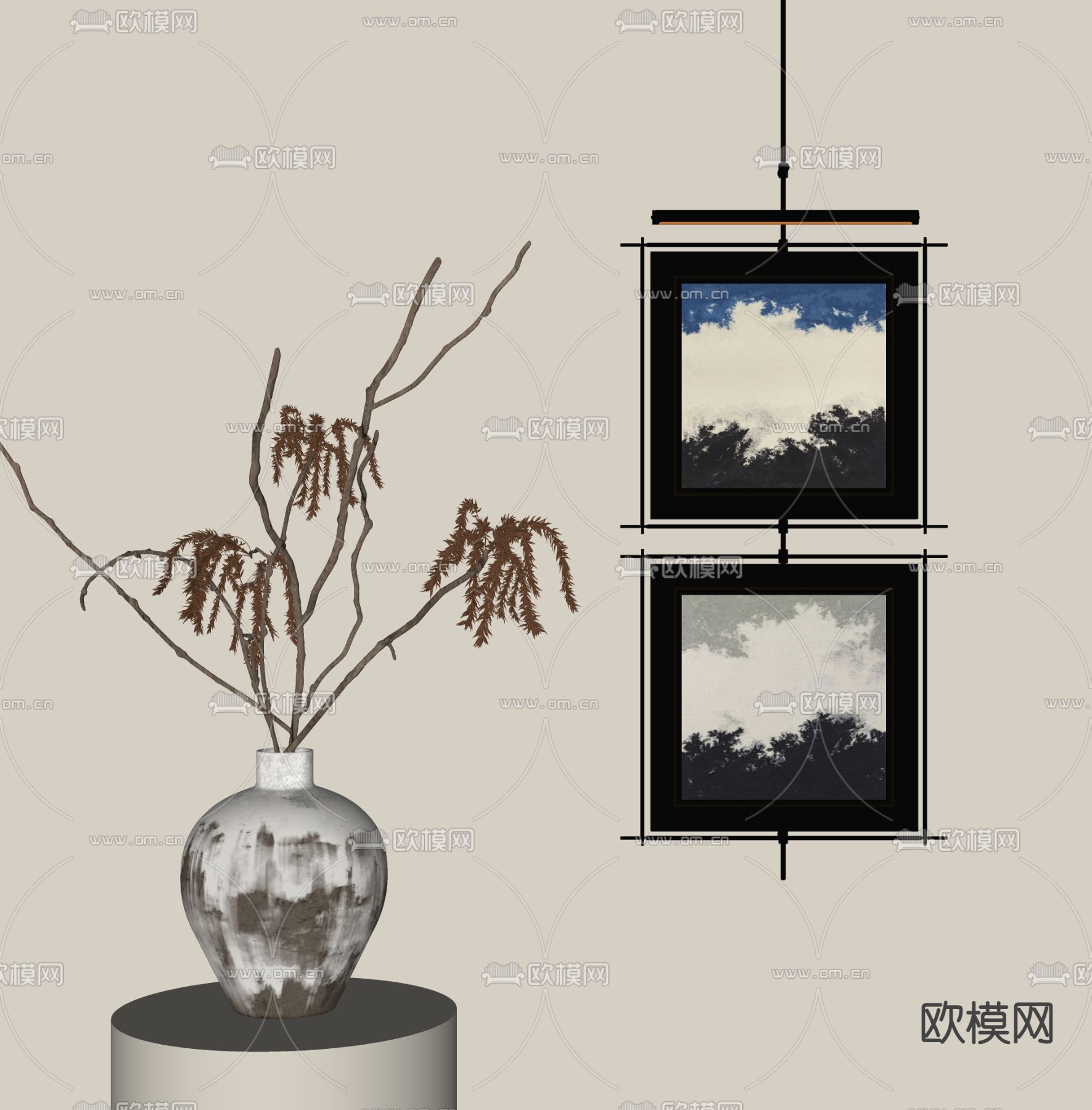 侘寂风装饰画 组合画 挂画su模型