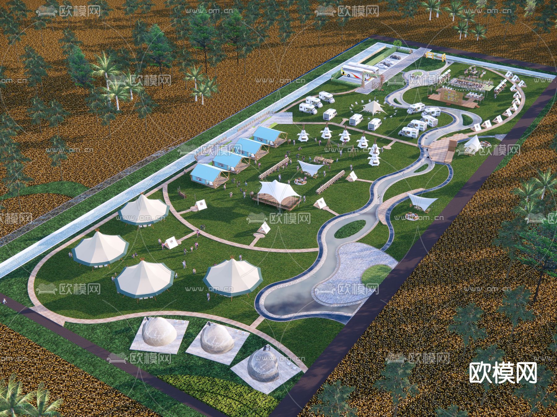 露营景观公园su模型下载（渲染图3）