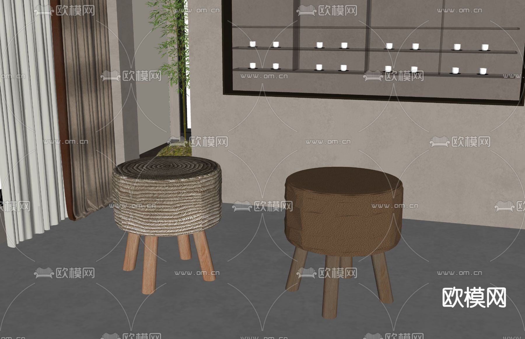 简欧凳子su模型下载（渲染图1）