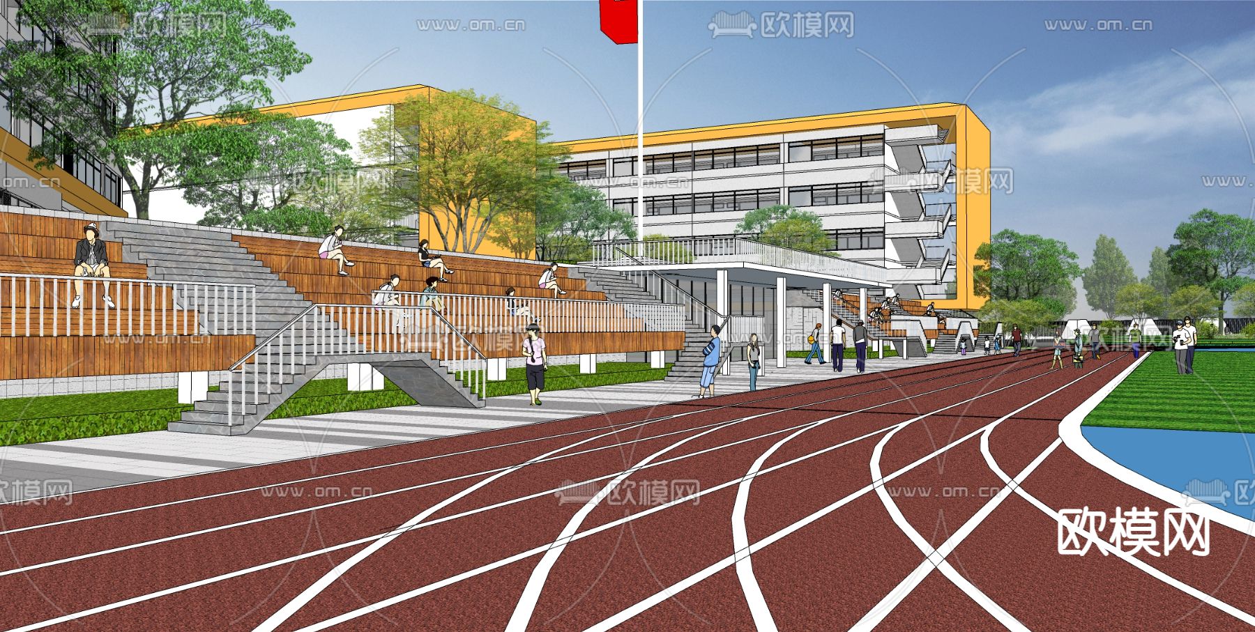 小学学校外观su模型下载（渲染图3）