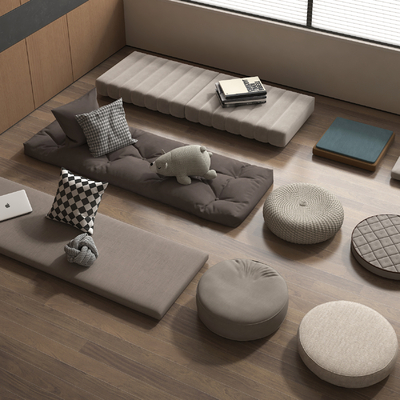  现代坐垫 飘窗垫 沙发垫 蒲团 软垫 抱枕su模型 