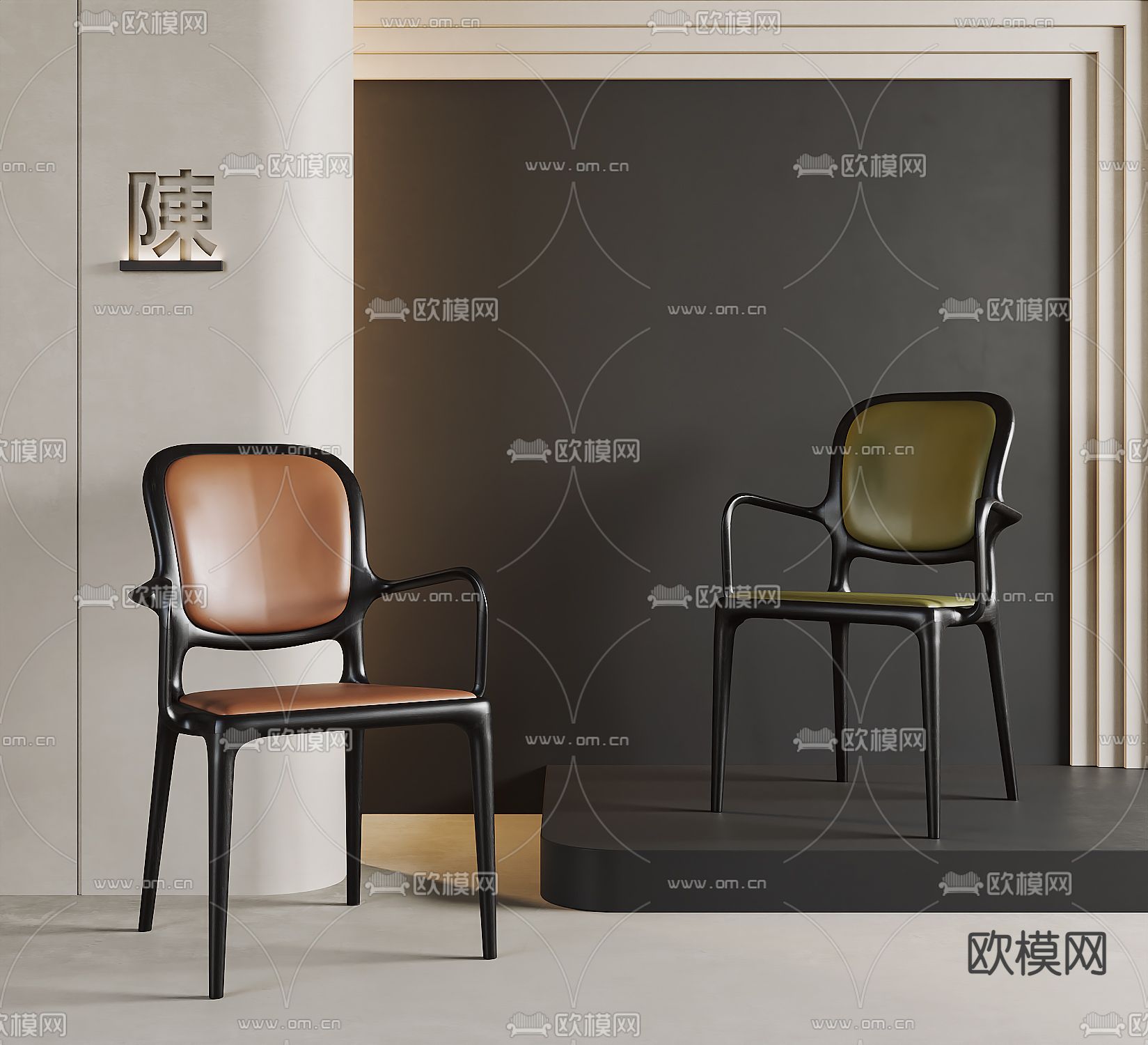 中古风单椅 餐椅su模型下载（渲染图2）