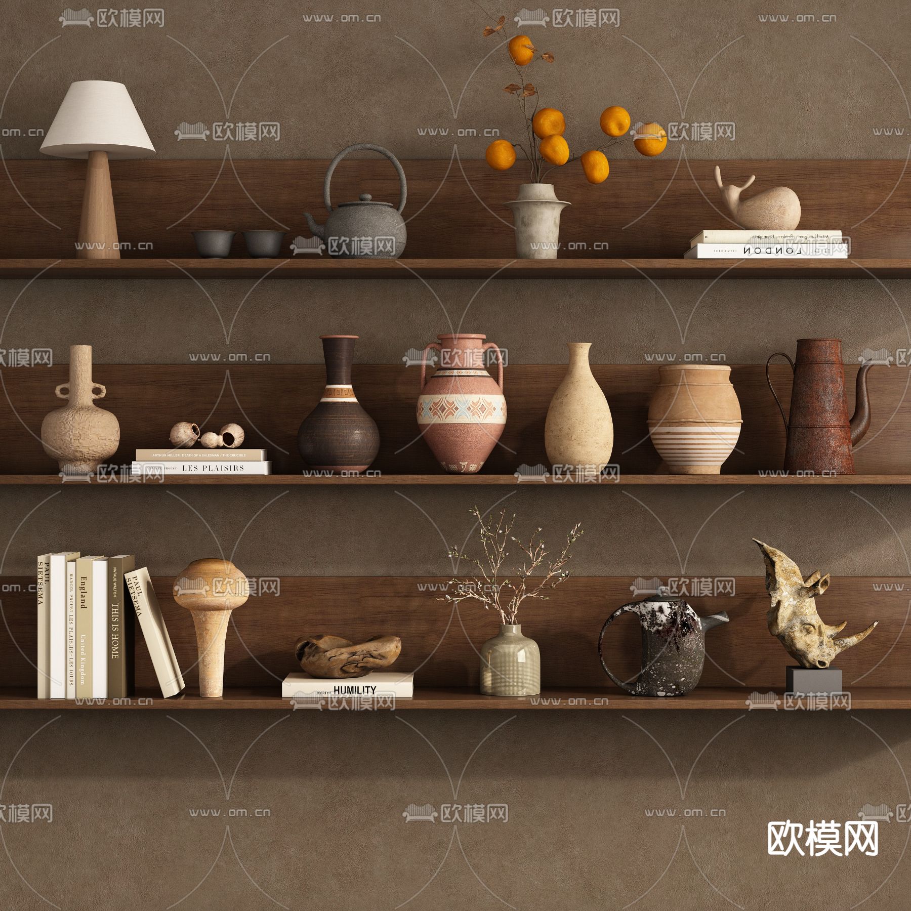 侘寂装饰品 摆件 陶罐 花瓶 书籍3d模型下载