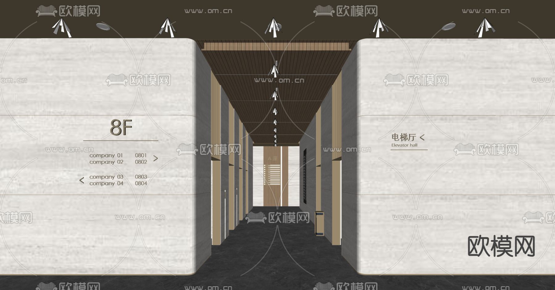 现代电梯厅su模型下载（渲染图1）