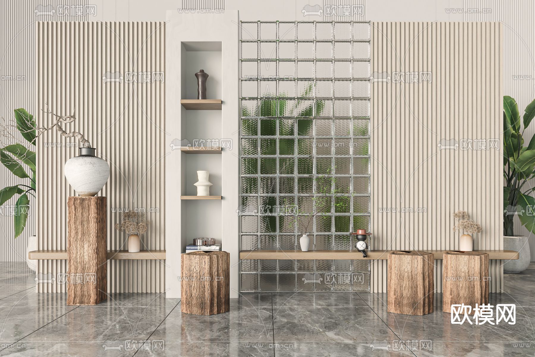 玻璃砖屏风 隔断3d模型下载