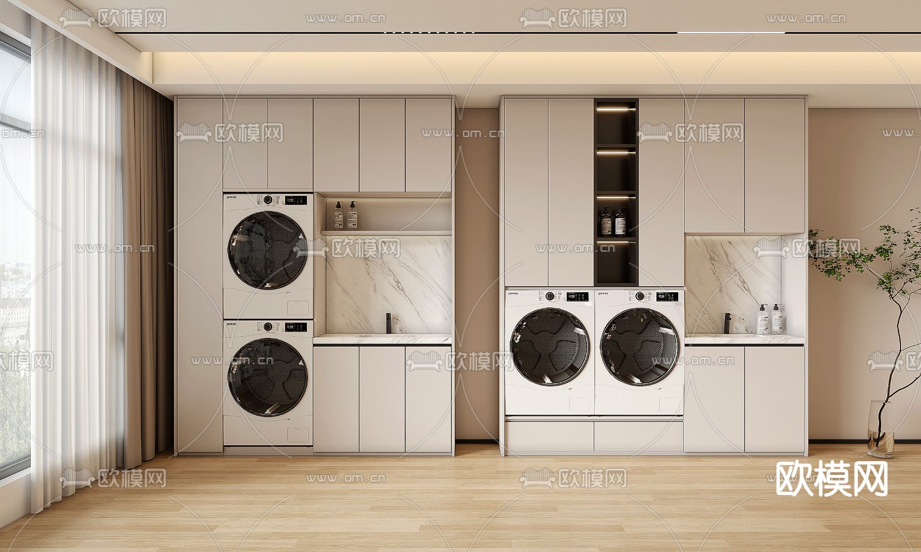 奶油风阳台柜 洗衣机柜3d模型下载