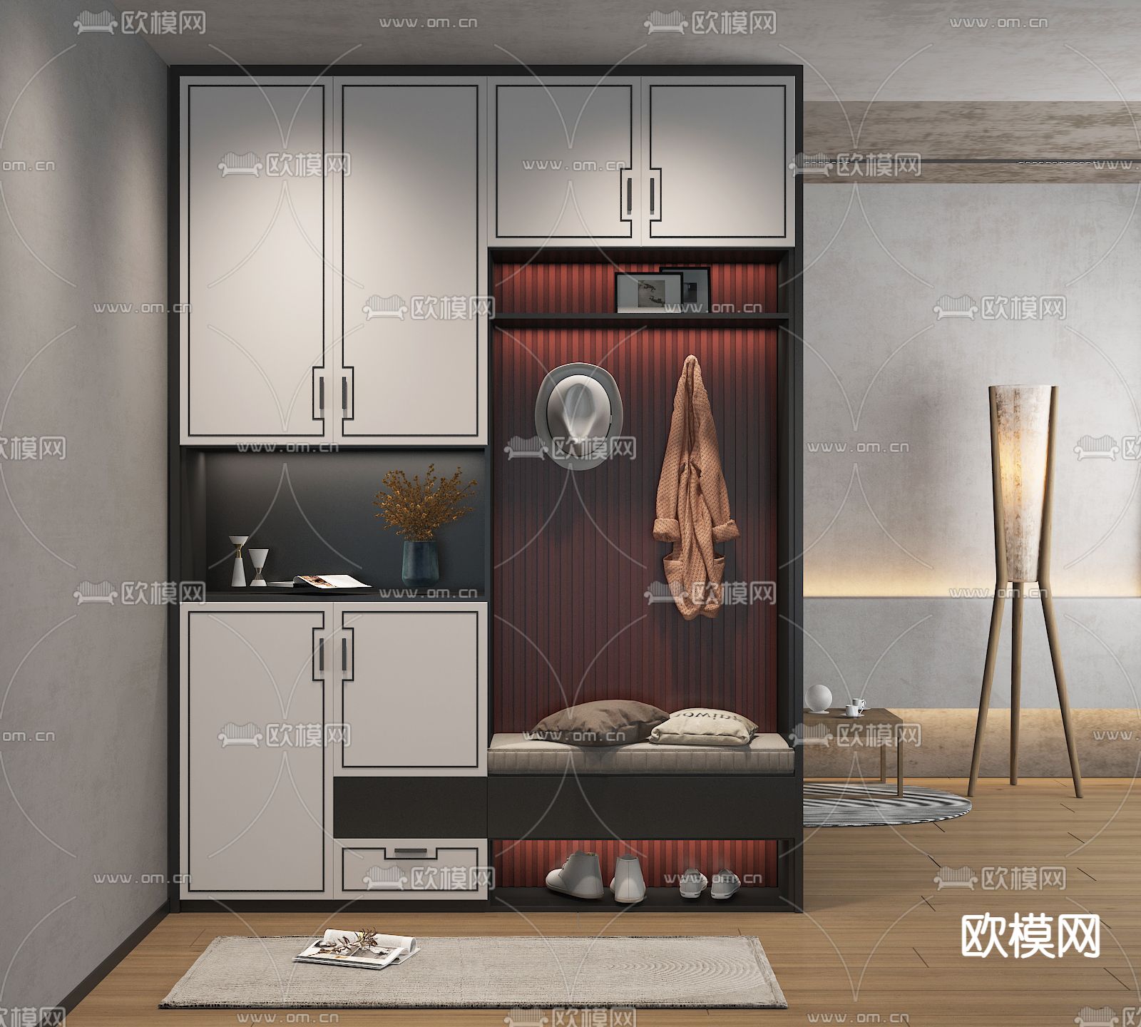 新中式玄关鞋柜su模型下载（渲染图2）