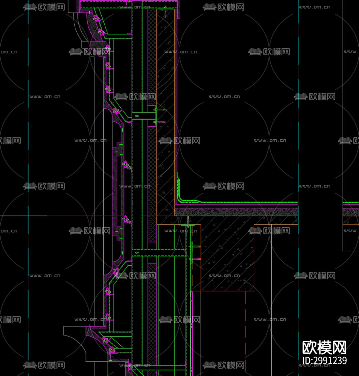 楼体外挂石材剖面图cad大样图下载（渲染图1）