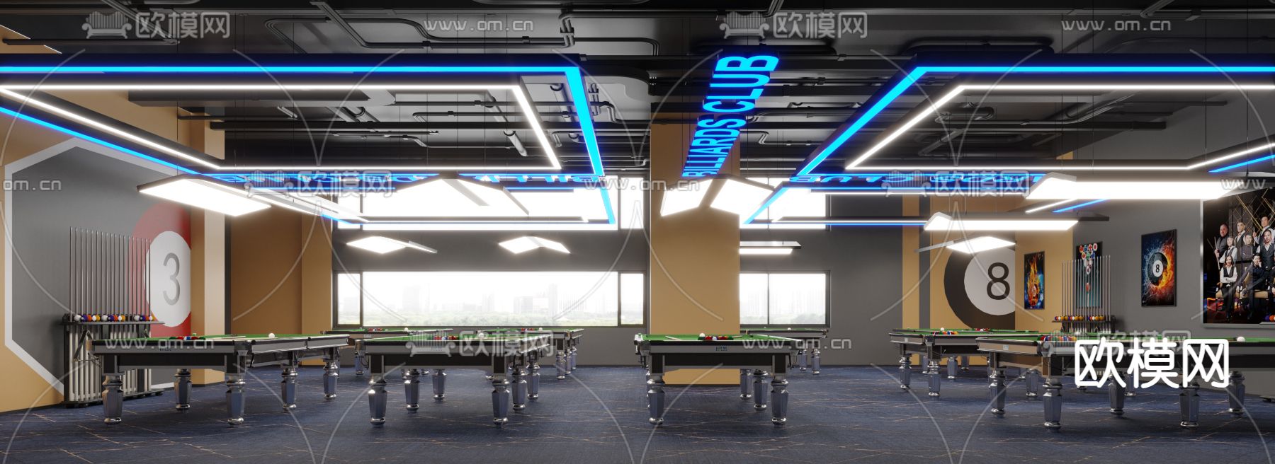 台球室 桌球馆3d模型下载