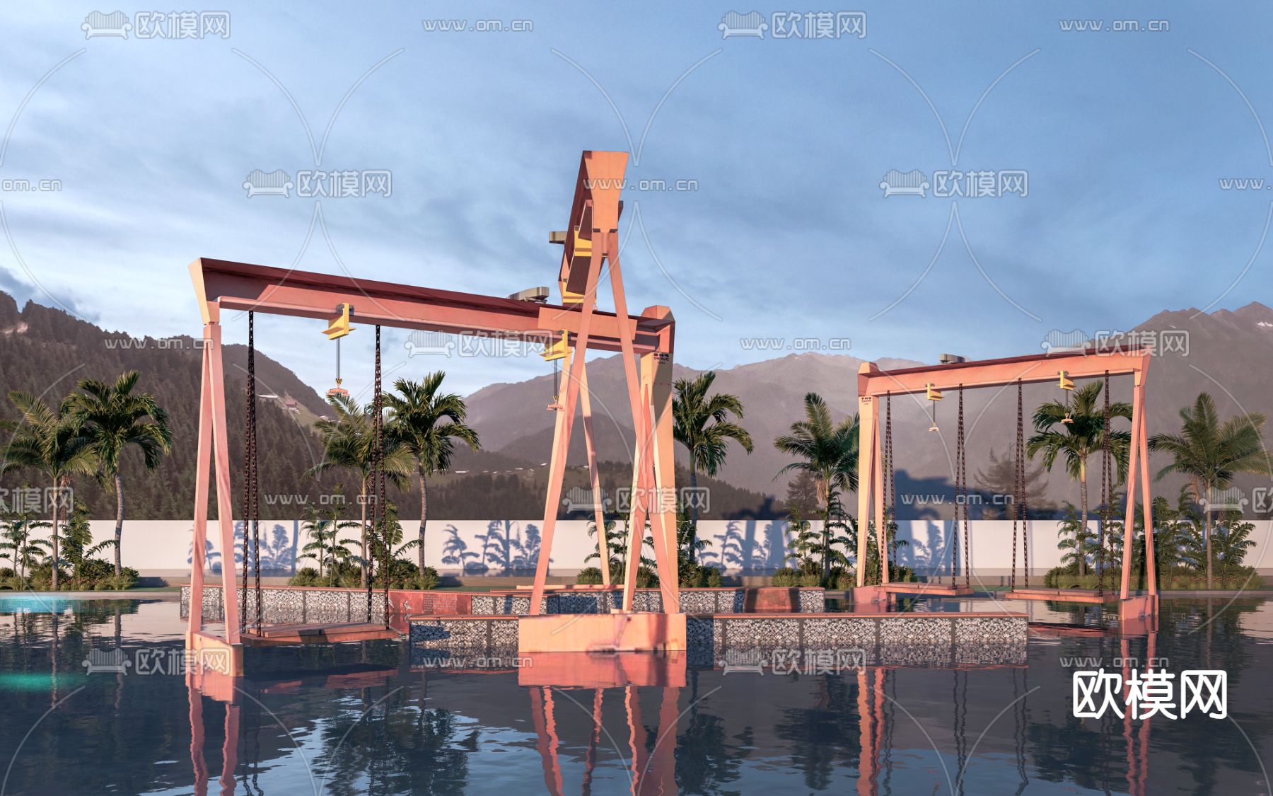 现代网红秋千 打卡秋千su模型下载（渲染图2）