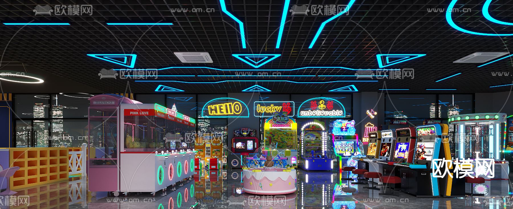 游戏厅 电玩城 娱乐城3d模型下载（渲染图1）