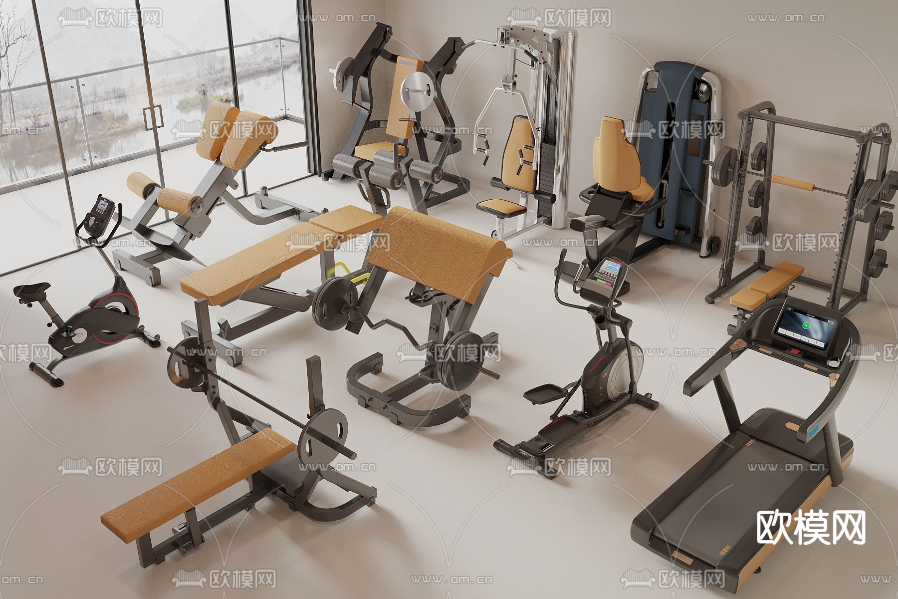 健身器材 跑步机 动感单车3d模型下载