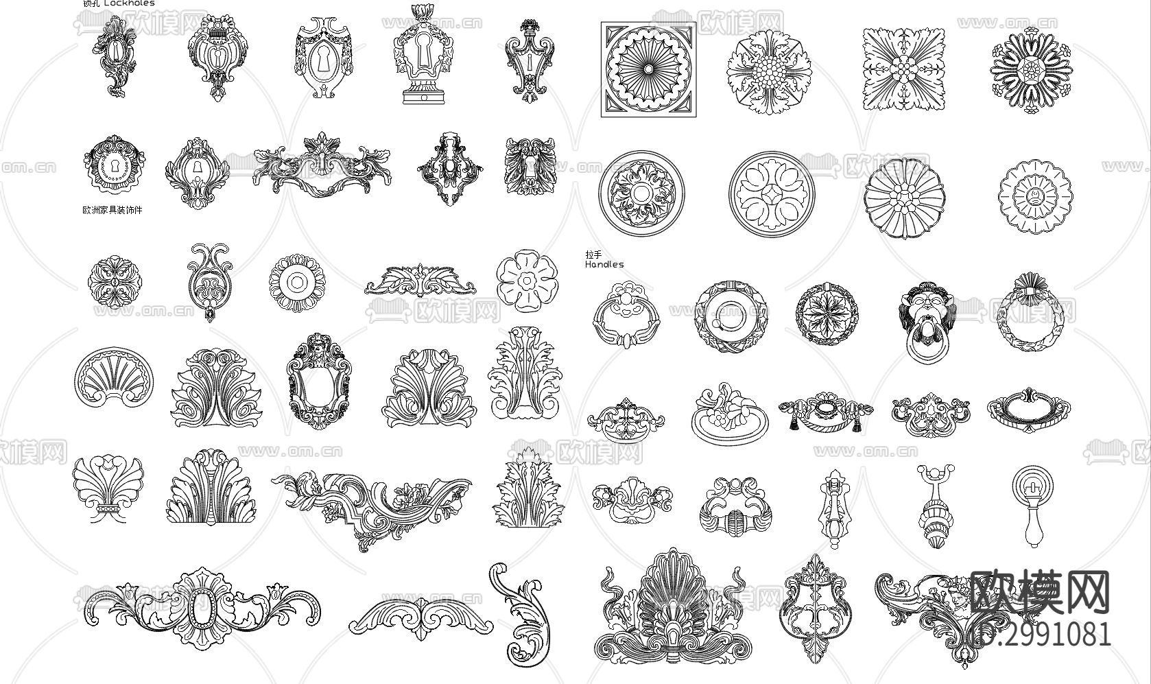 法式风格雕花模块cad图库下载（渲染图3）