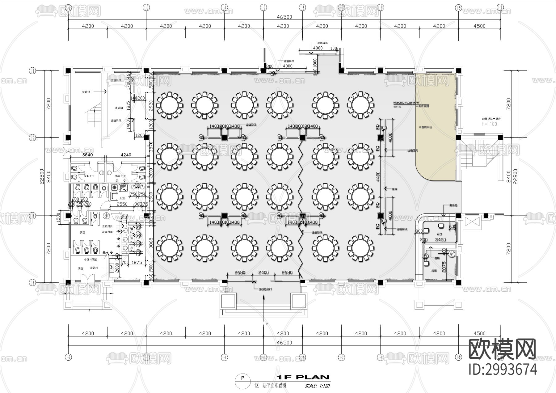 酒店宴会餐厅cad平面图下载