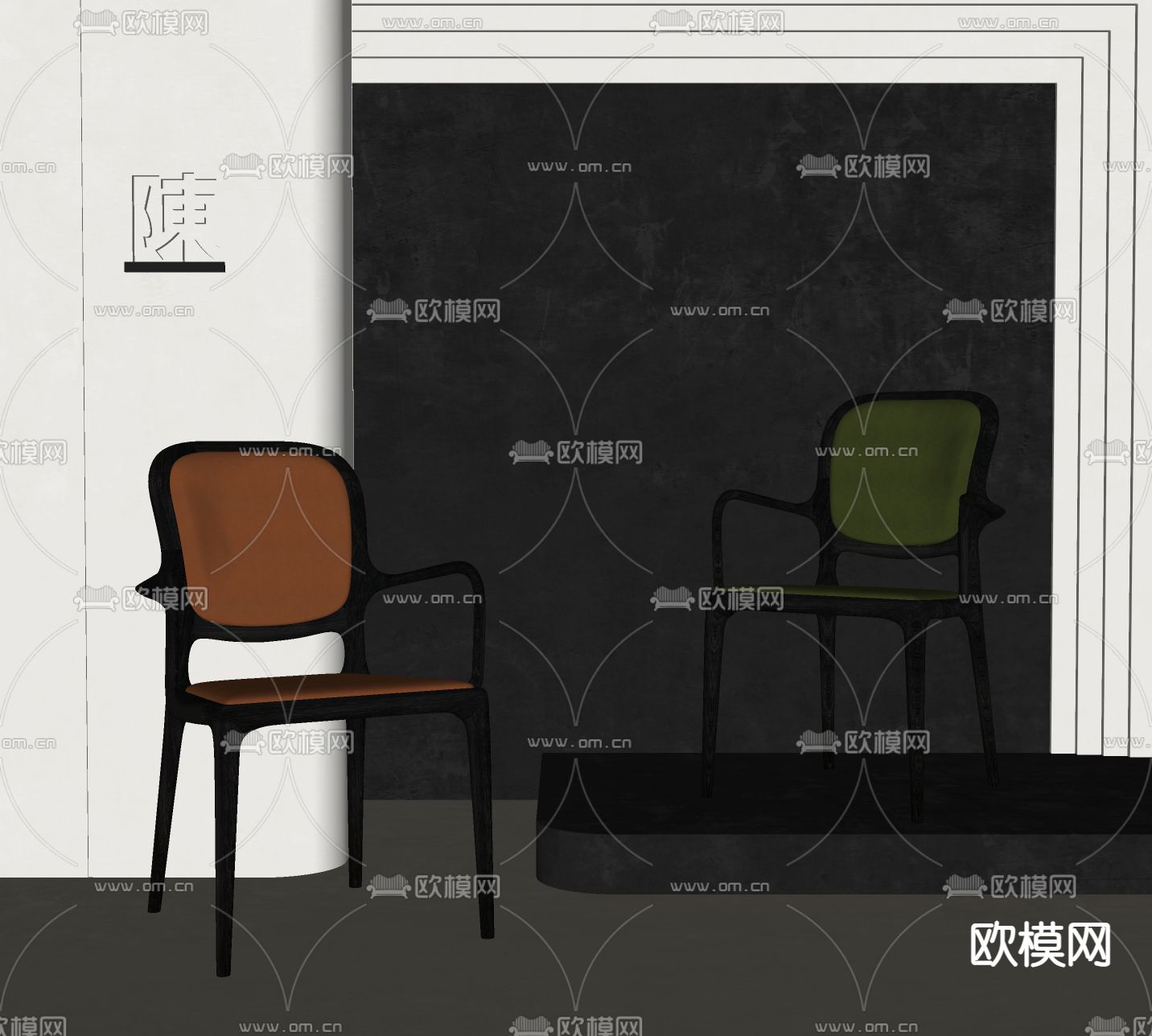 中古风单椅 餐椅su模型下载（渲染图1）