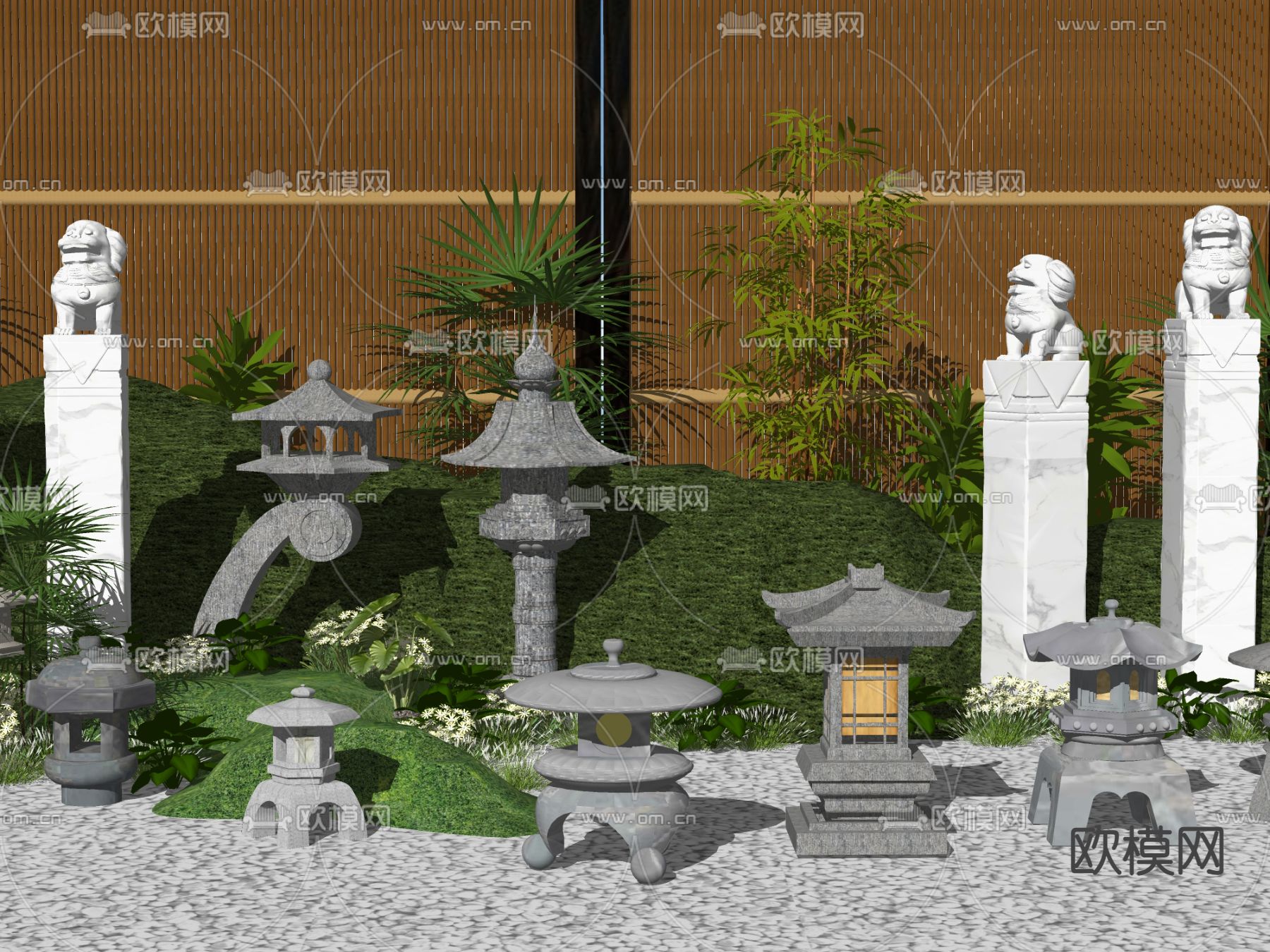 日式石灯 庭院灯su模型下载