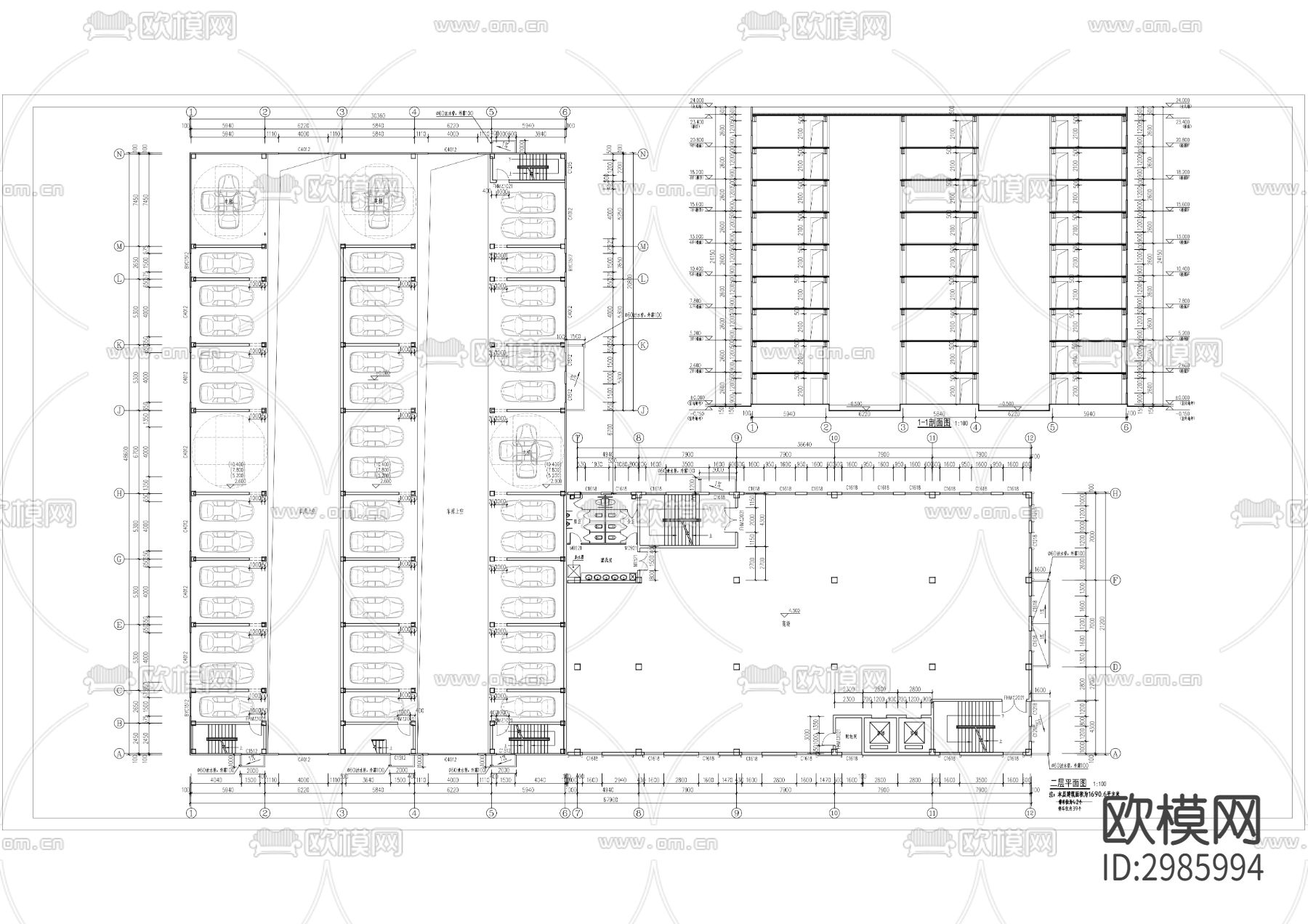 地上机械停车库cad施工图下载（渲染图2）